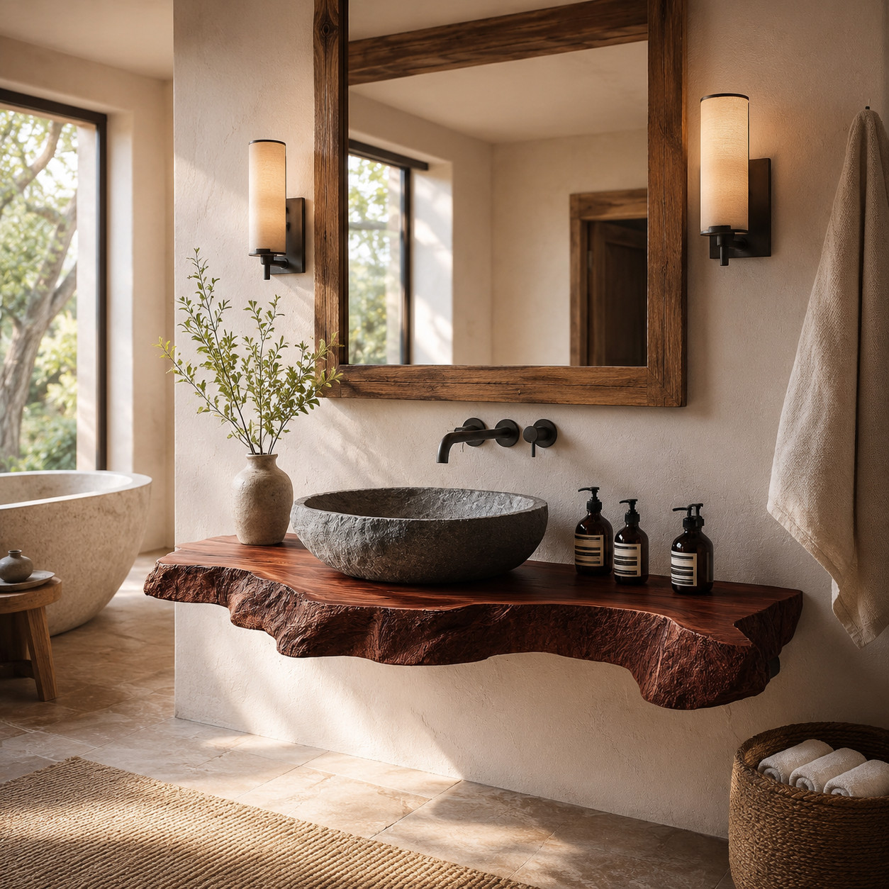 Luxury Live Edge Bathroom Vanity – Handcrafted Solid Wood Floating Sink Counter