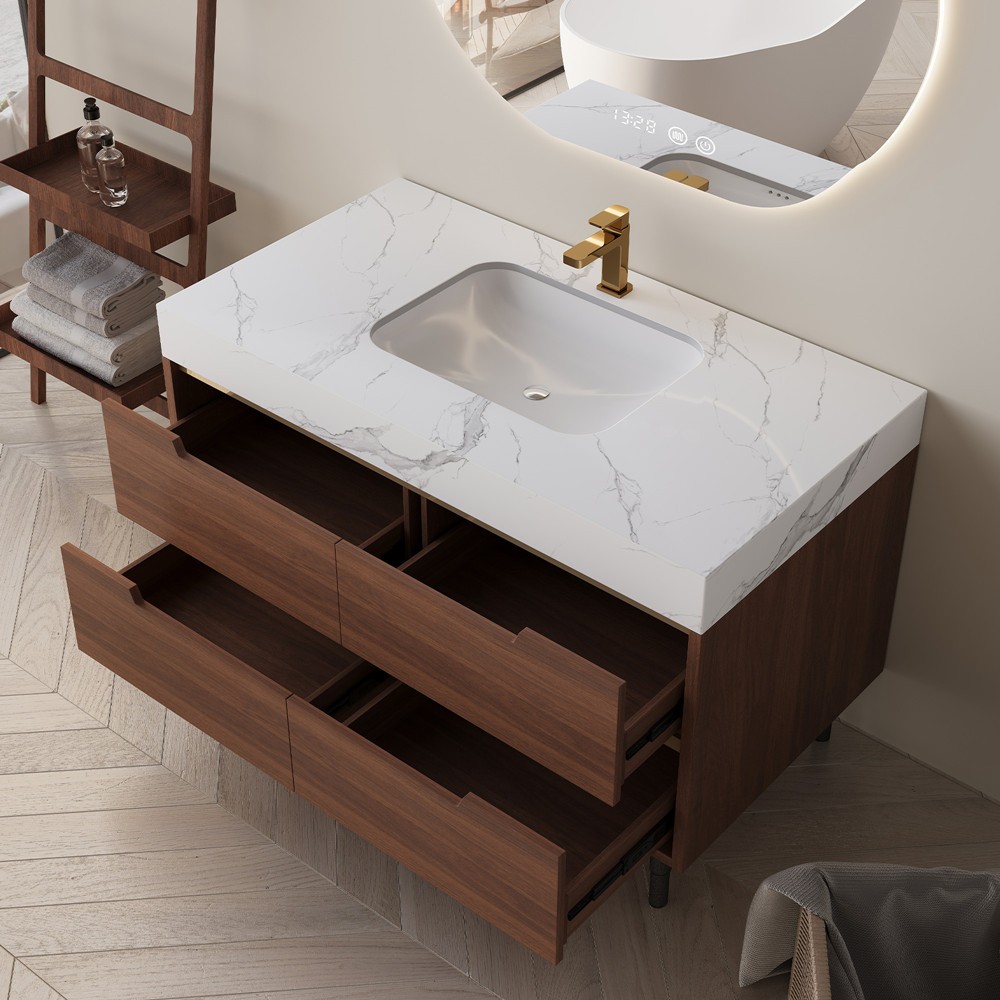 35.4″ Wall Mounted Bathroom Vanity w/Sink, 4 Drawers,Freestanding Vanity Cabinet