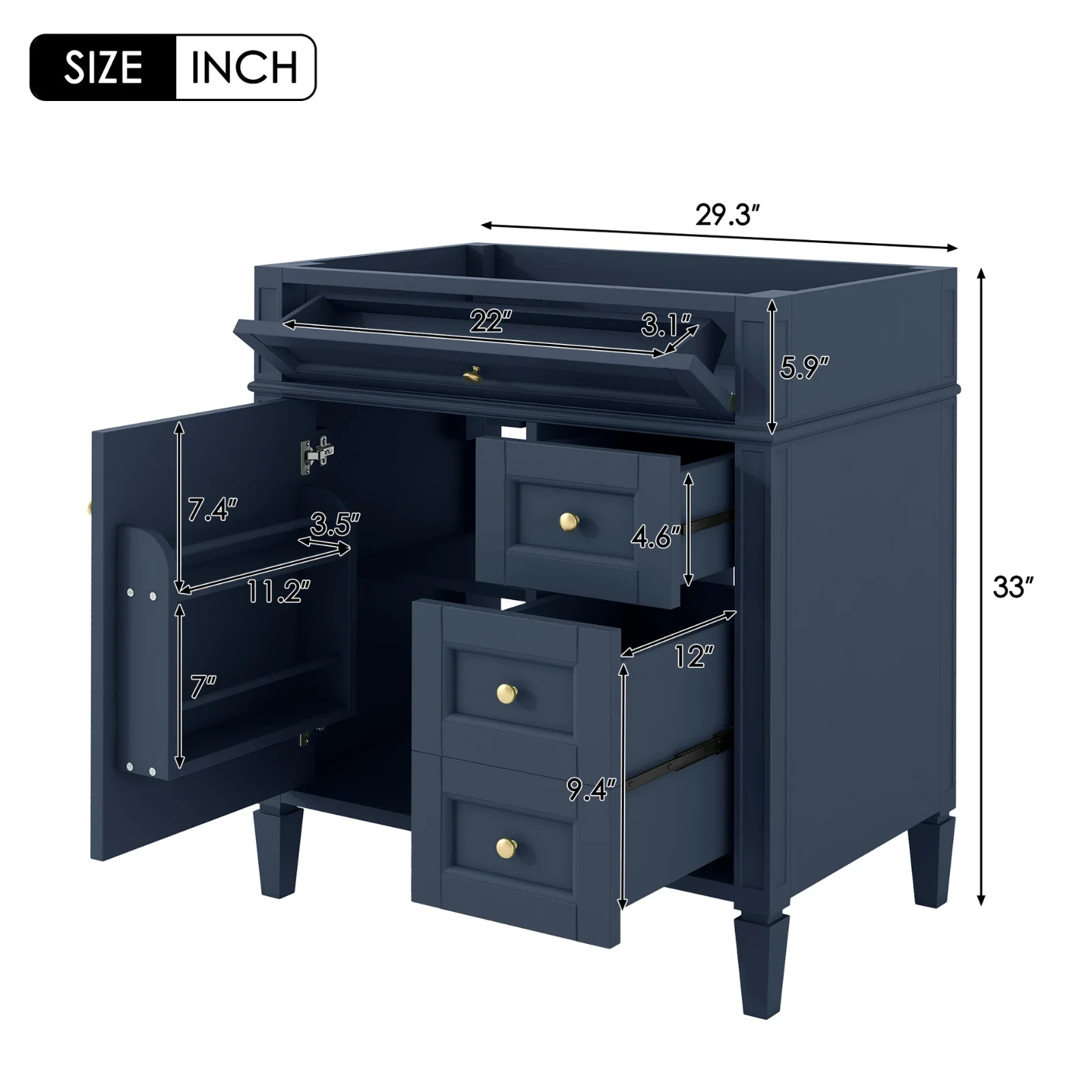 30” Bathroom Vanity WITHOUT TOP SINK, Bathroom Storage Cabinet