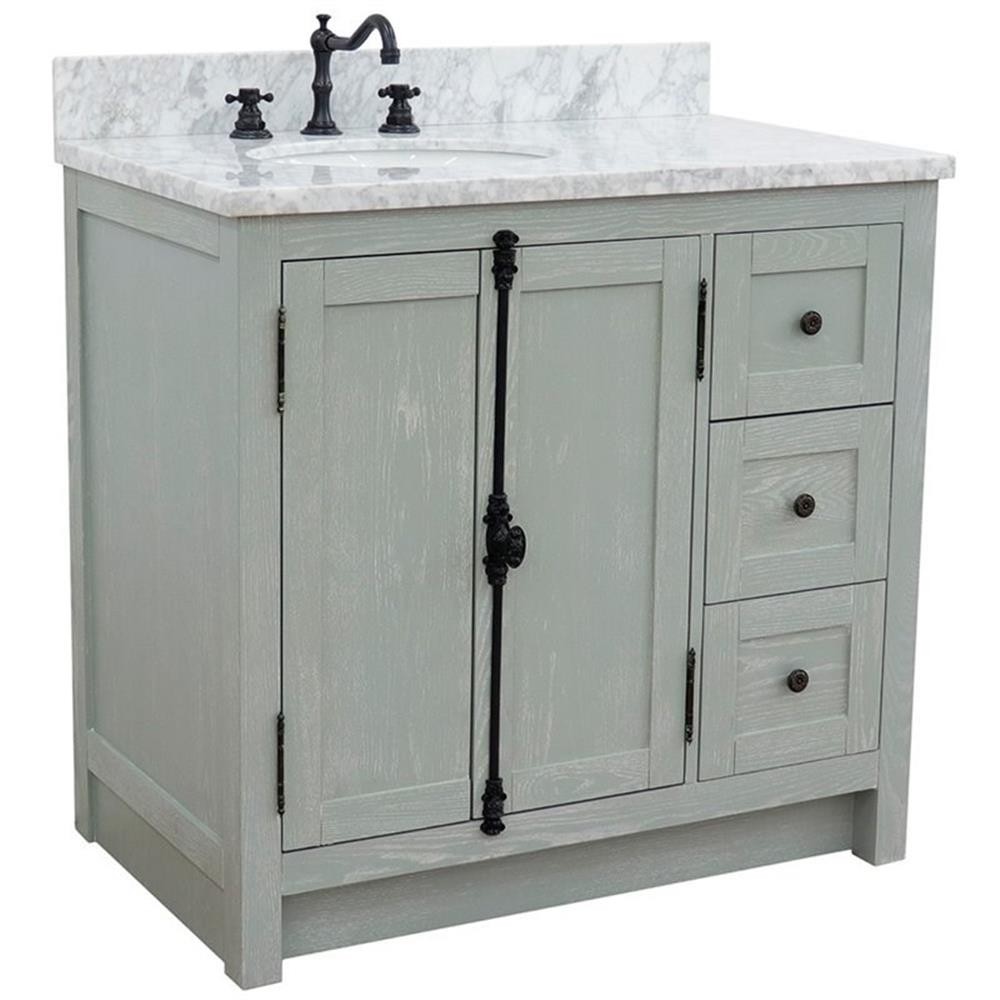 Plantation 37″ Solid Wood Vanity with Left Oval Sink in White/Gray Ash