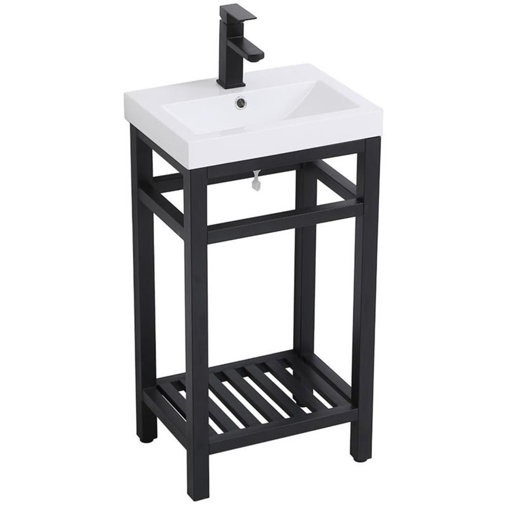 Elegant Decor Raya 18″ Single Resin Top Metal Bathroom Vanity in Black