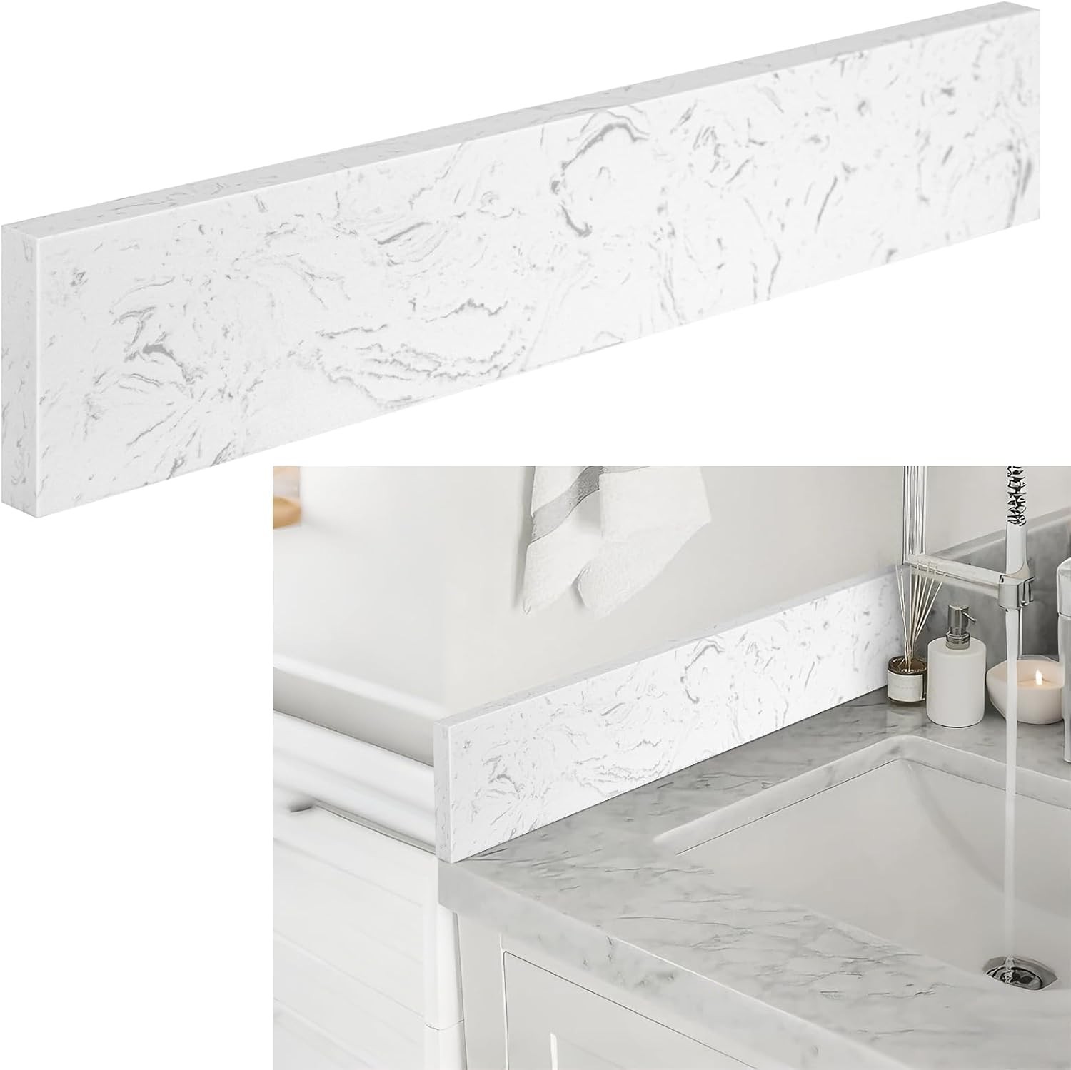 Reallnaive 22×4 Carrara White Marble Vanity Side Splash Engineered Stone