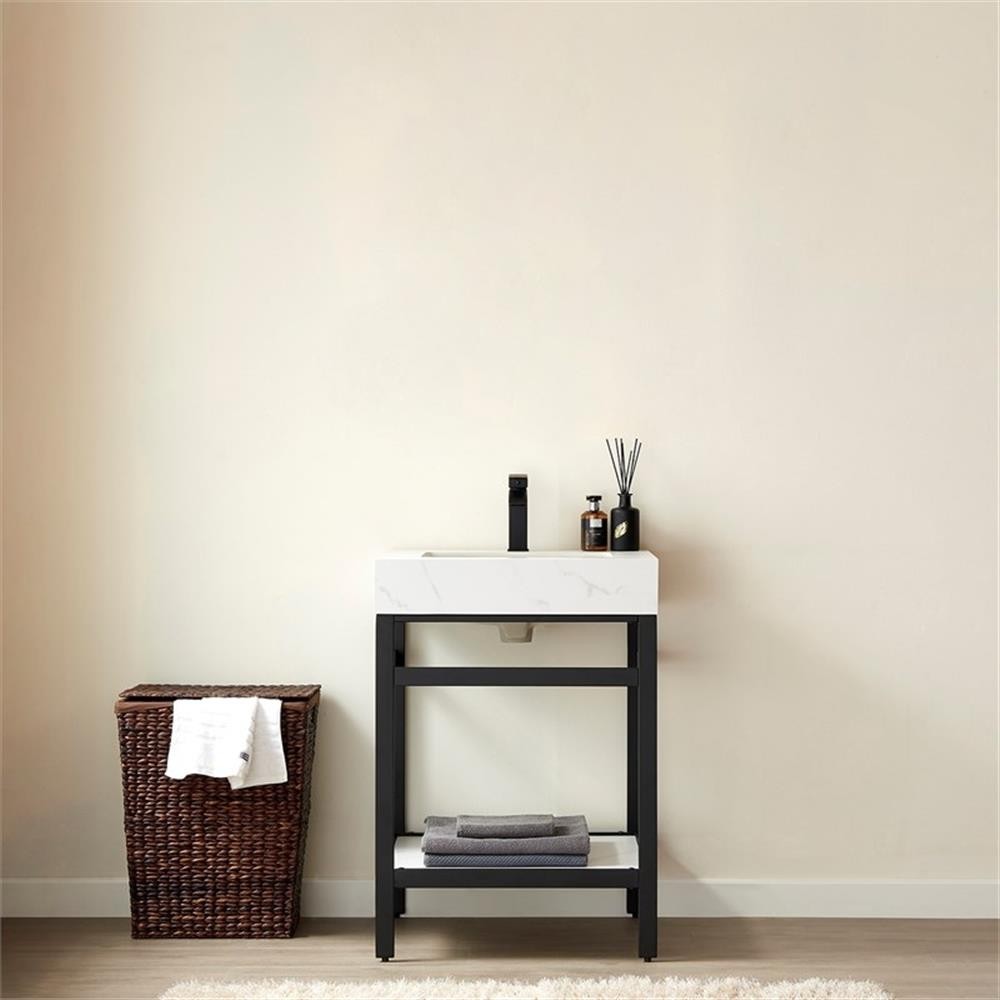 Funes 24″ Single Sink Bathroom Vanity in Matte Black Frame White Top No Mirror