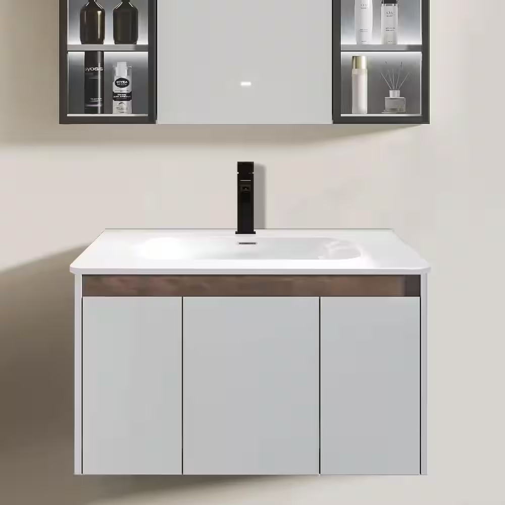 30 In. Drop-In Rectangular Bathroom Sink in Gloss White Ceramic Vanity Top