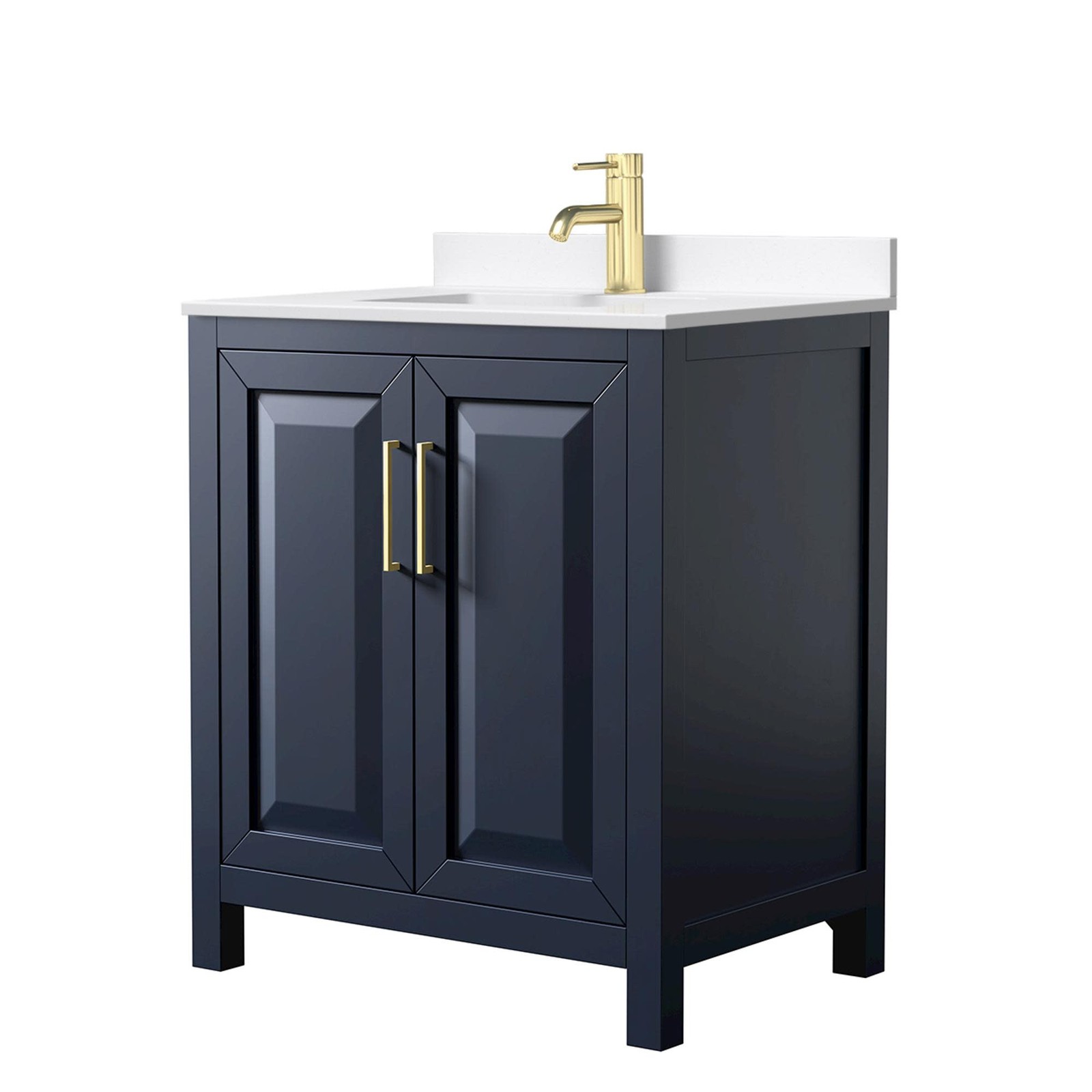 Wyndham Collection WCV252530S-QTZ-UNSMXX Daria 30″ – Dark Blue / White Quartz