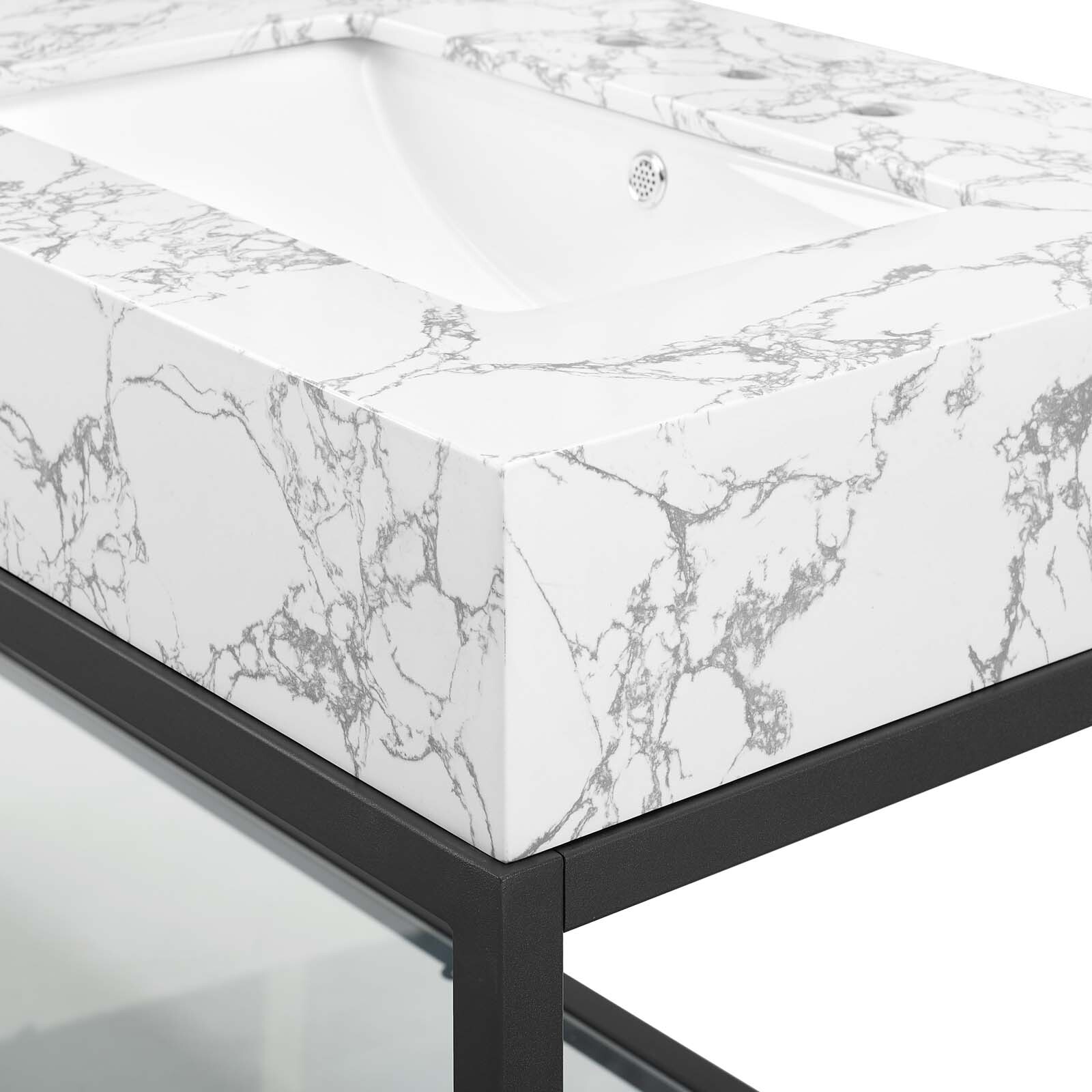 Modway Kingsley 60″ Black Stainless Steel Bathroom Vanity in Black White