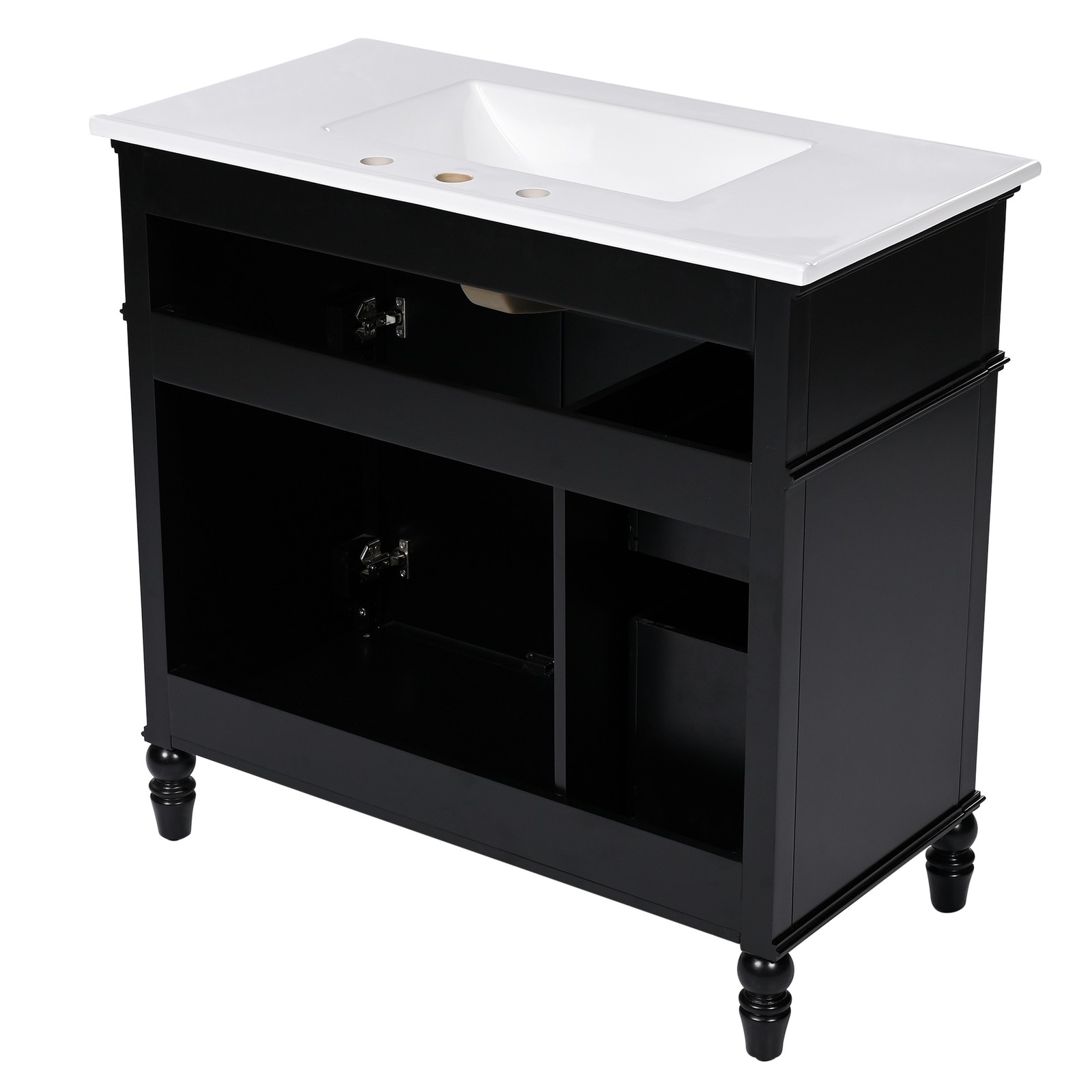 36″ Bathroom Vanity with Sink & Drawers, Black, Solid Wood Frame & MDF