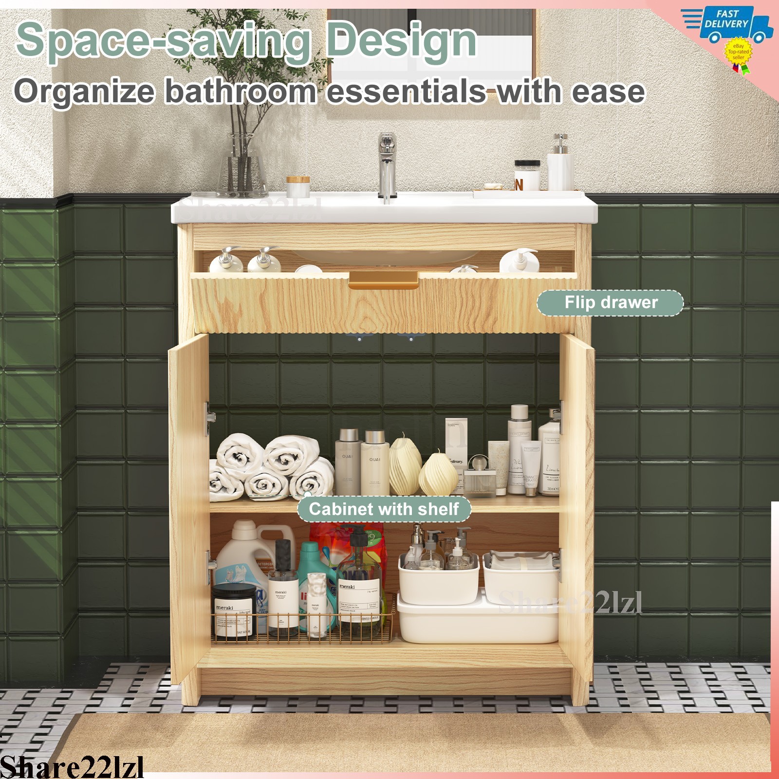 31.5″ Bathroom Vanity with Sink, Freestanding Particle Board Storage Cabinet