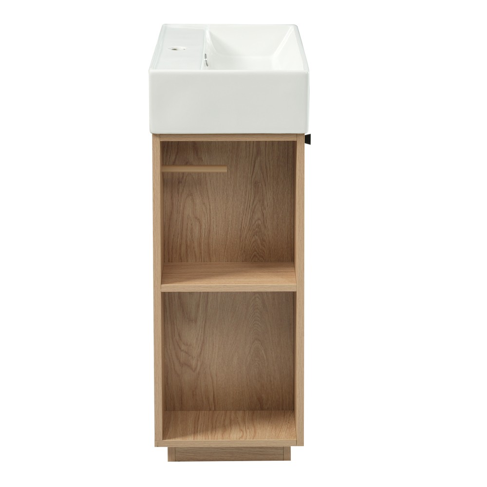 21.6″ Freestanding Bathroom Vanity w/Ceramic Sink, Wood Grain Cabinet,Storage