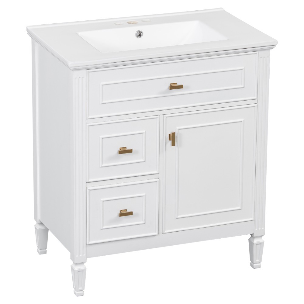 30 Inch Blue Gray Bathroom Vanity Solid Wood Frame MDF Pine Cabinet
