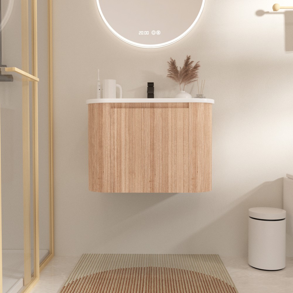 24 Inch Wall Mounted Bathroom Vanity with Sink Curved Design Wave Texture