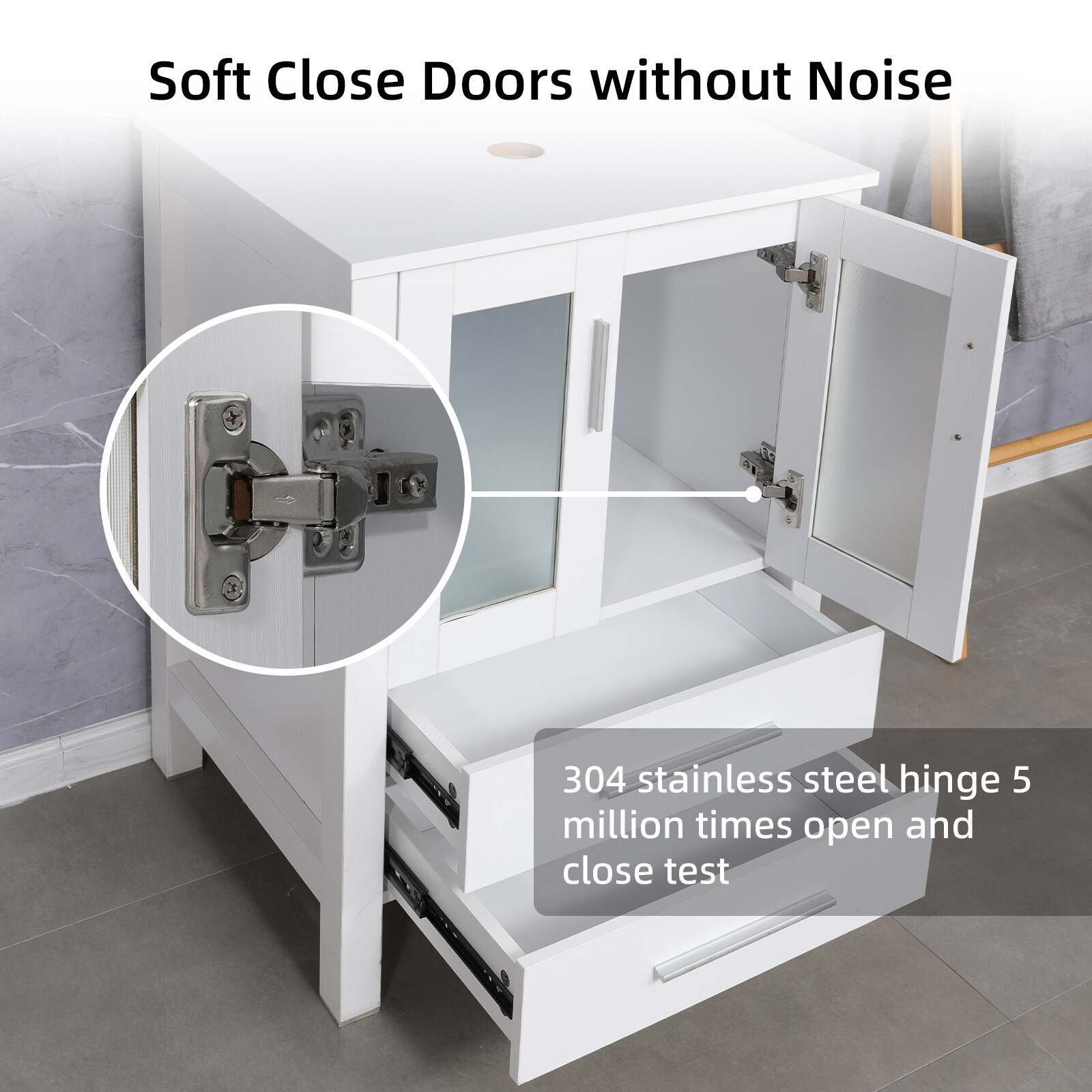 72″ White Bathroom Vanity Set Cabinet Vessel Glass/Ceramic Sink Faucet Combo