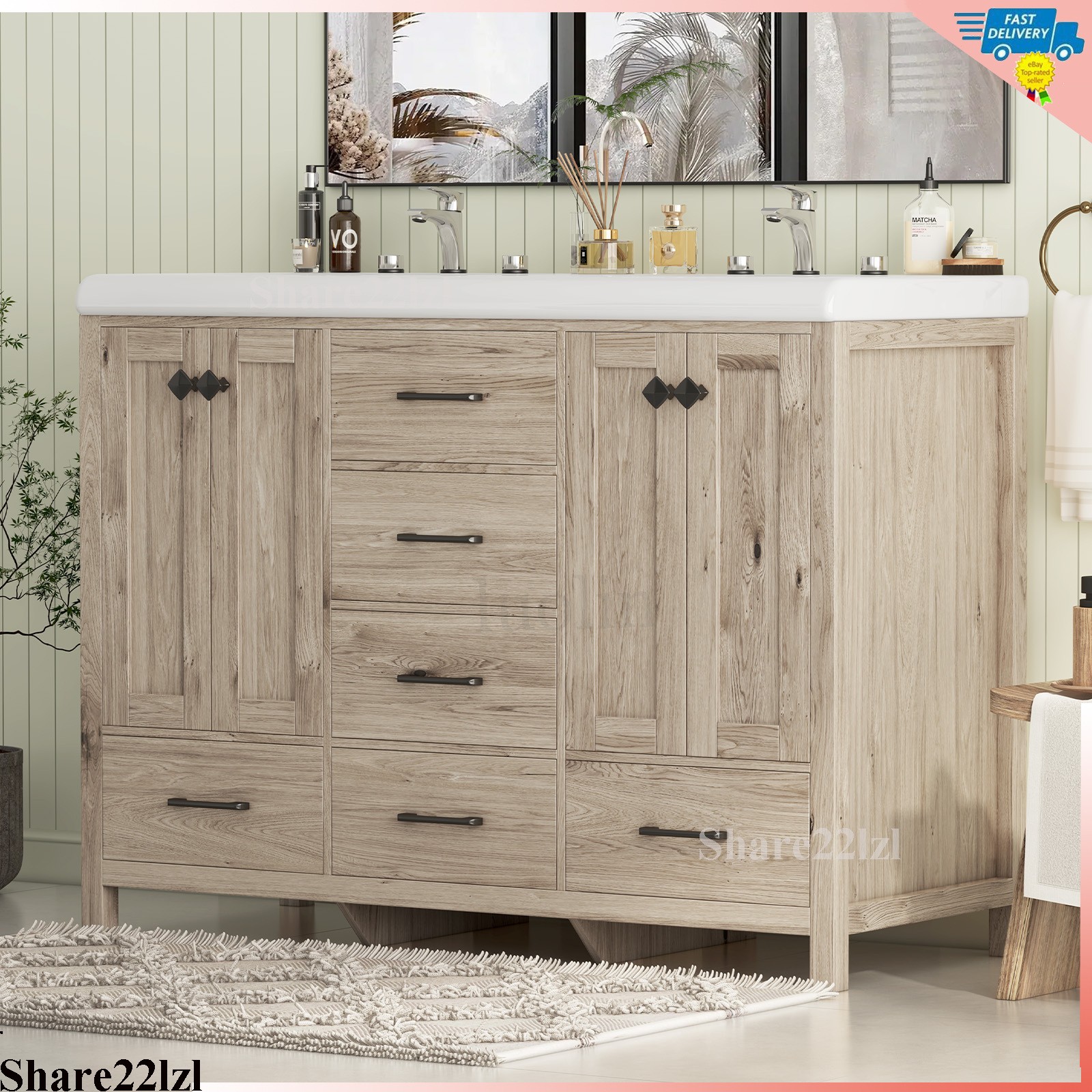 Wooden Bathroom Vanity with Sink Modern Storage Cabinet with Ceramic Countertop