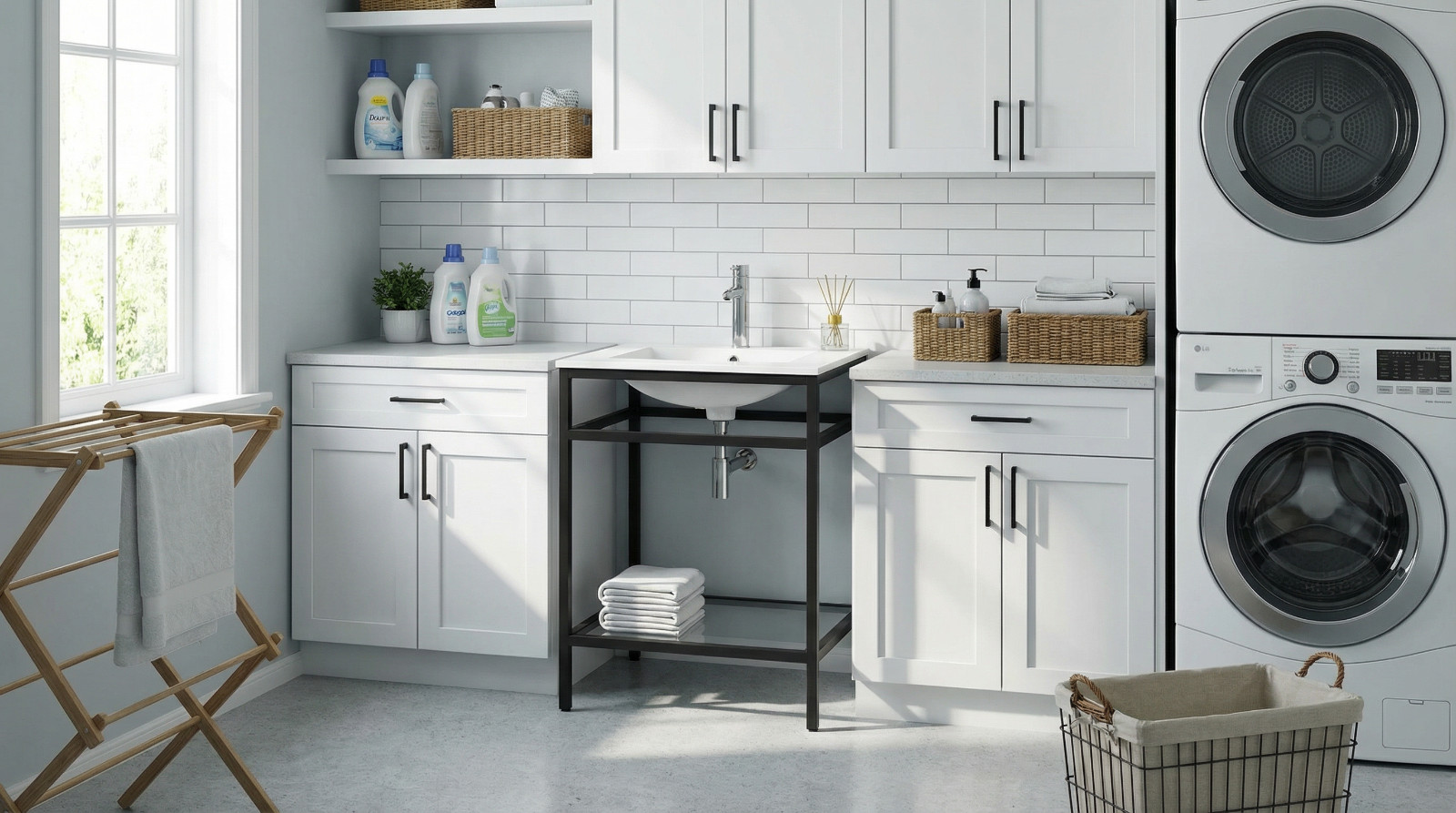 24 Utility Sink with Faucet, Space Saving Laundry Basement Ceramic Sink
