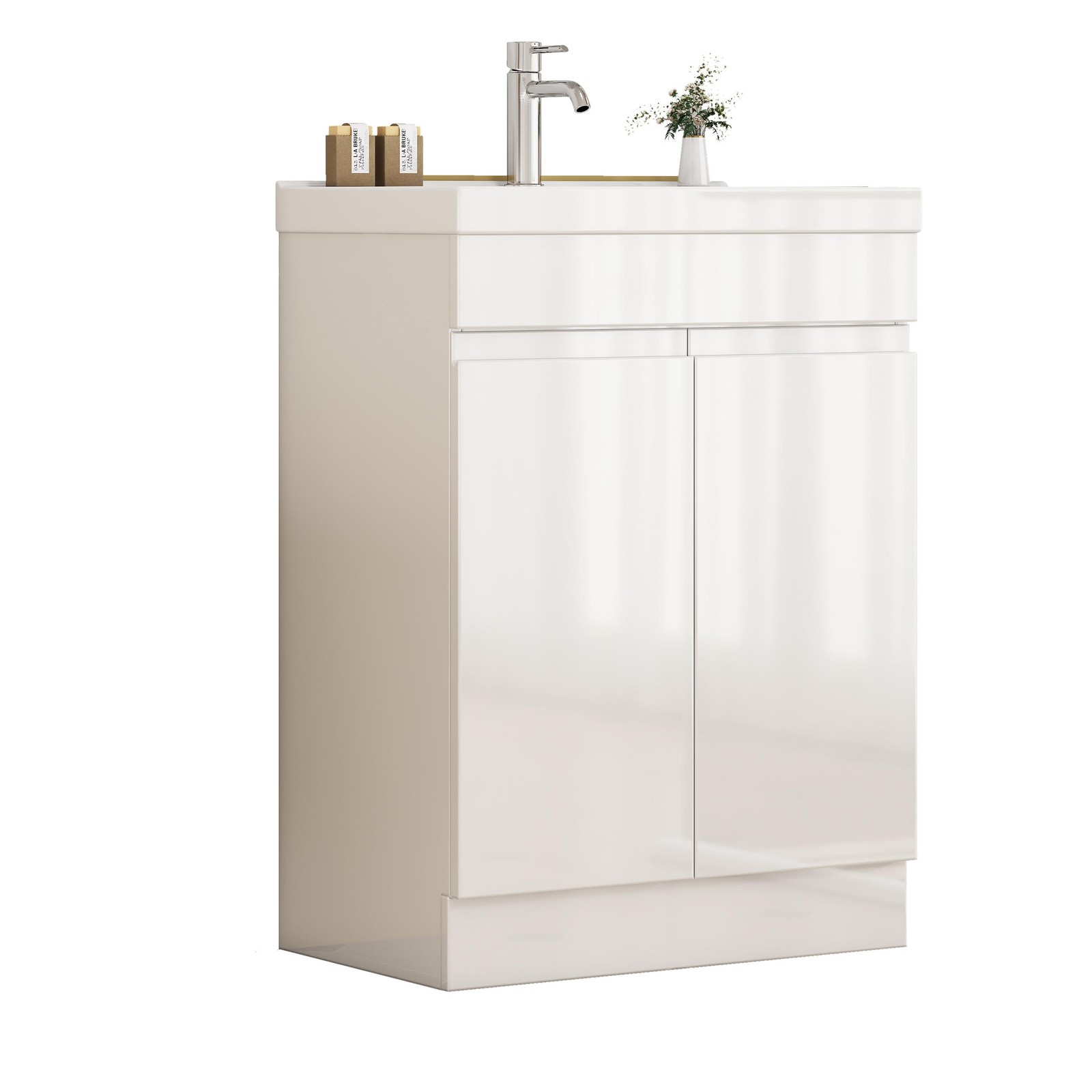 24″ Bathroom Vanity With Sink Combo,2 Doors Bathroom Cabinet, With Shelf White