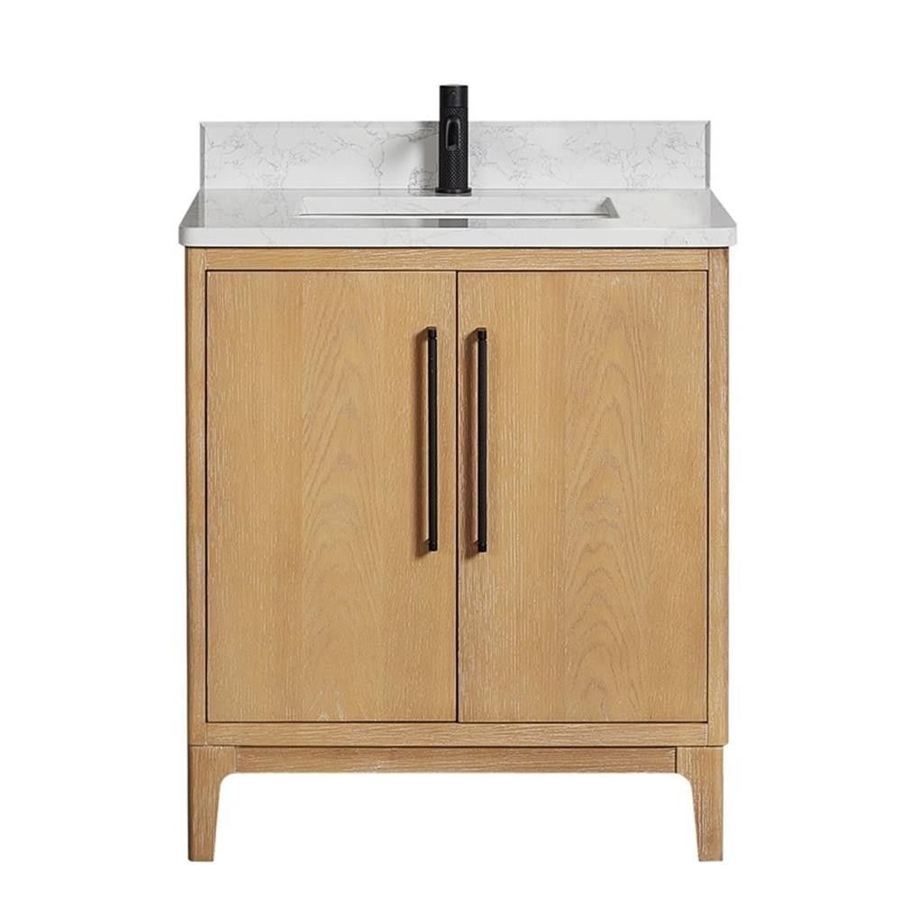 Gara 30″ Single Bath Vanity in Washed Ash Grey with White Grain Composite Stone
