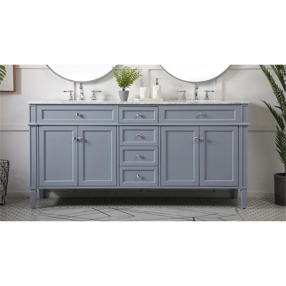 Elegant Decor Park Avenue 72″ Metal MDF Marble Double Bathroom Vanity in Gray