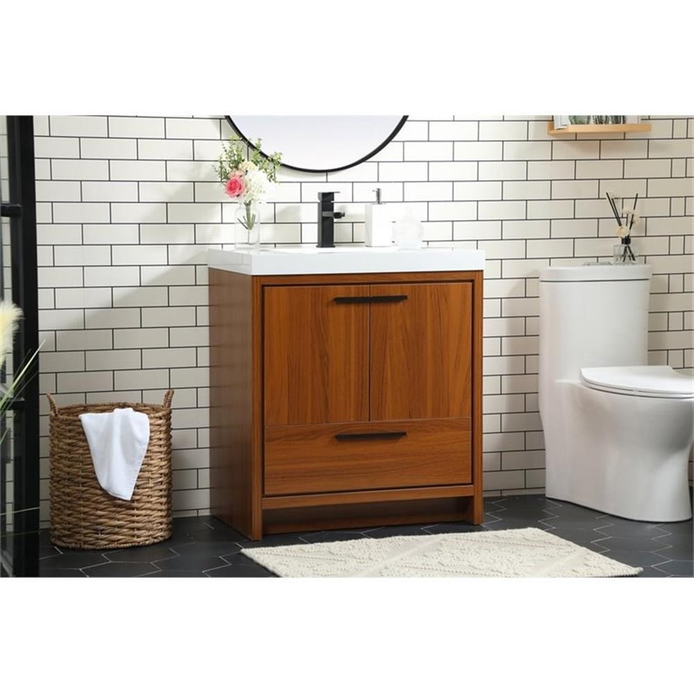 Elegant Decor Wyatt 30″ Aluminum Alloy and MDF Single Bathroom Vanity in Teak