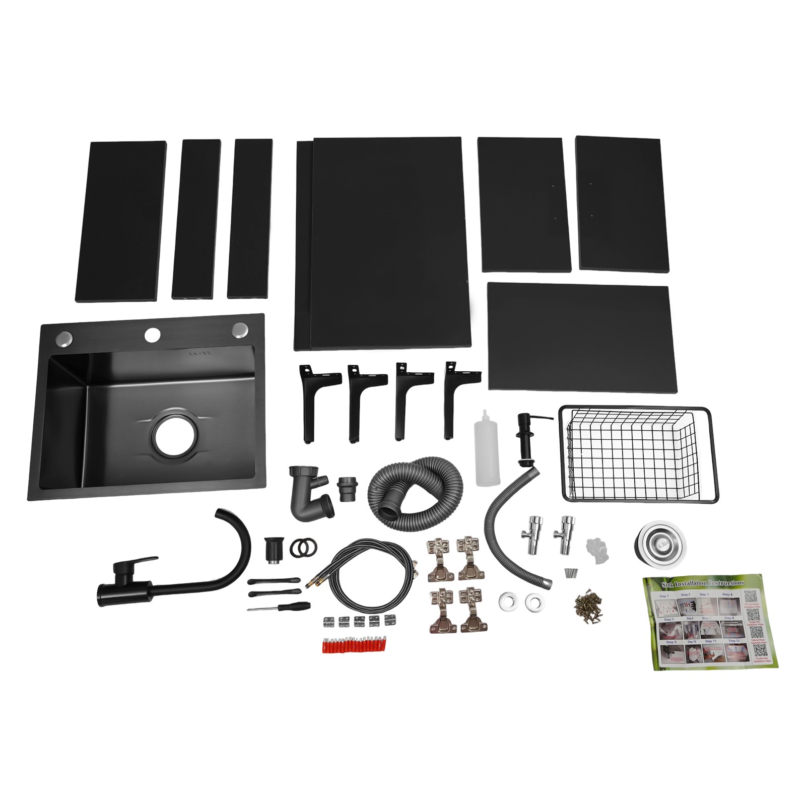 Bathroom Vanity Cabinet Storage with Sink Combo with Drawers and Shelves Black