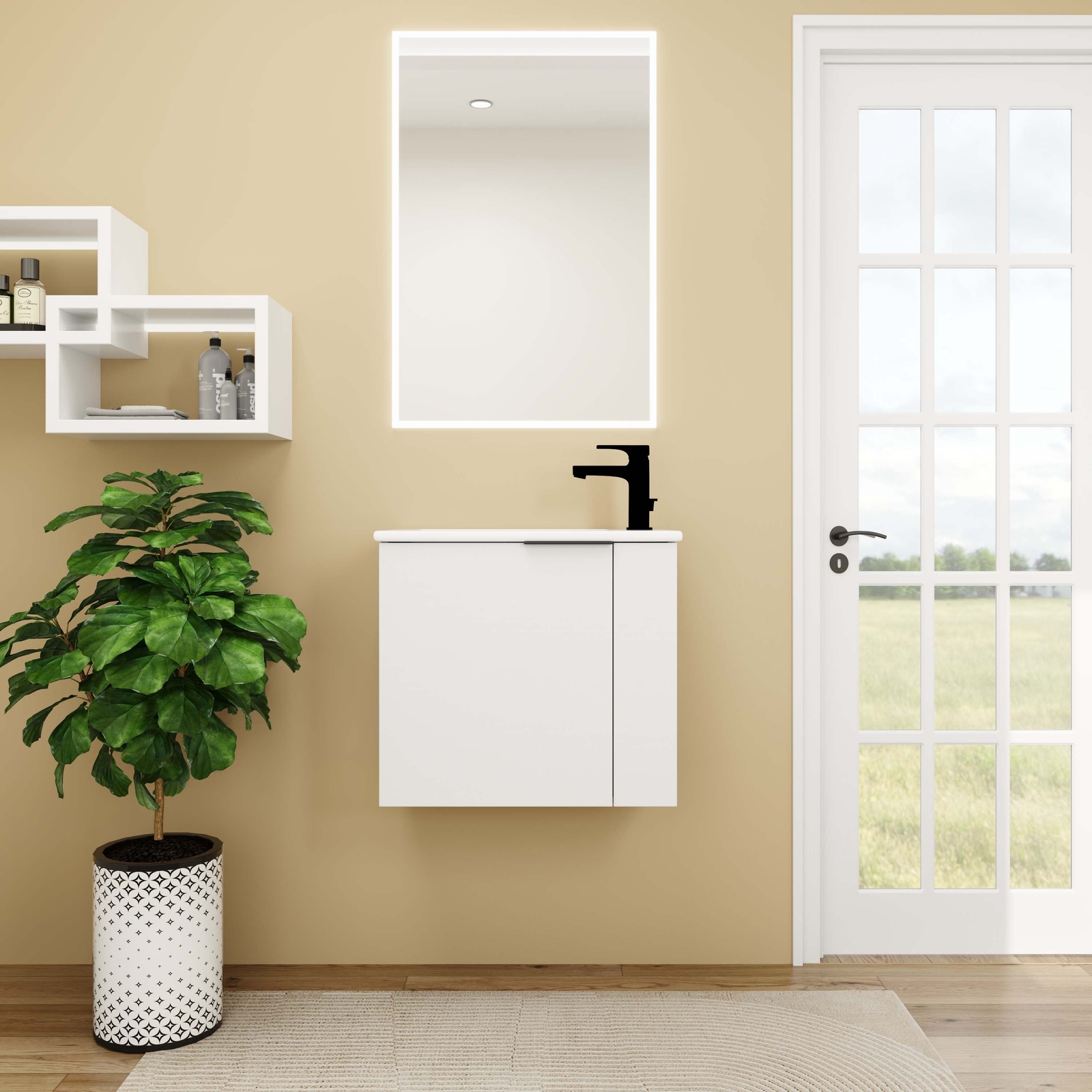 22” Wall Mounted Small Floating Bathroom Vanity w/ Sink Soft Close Door White