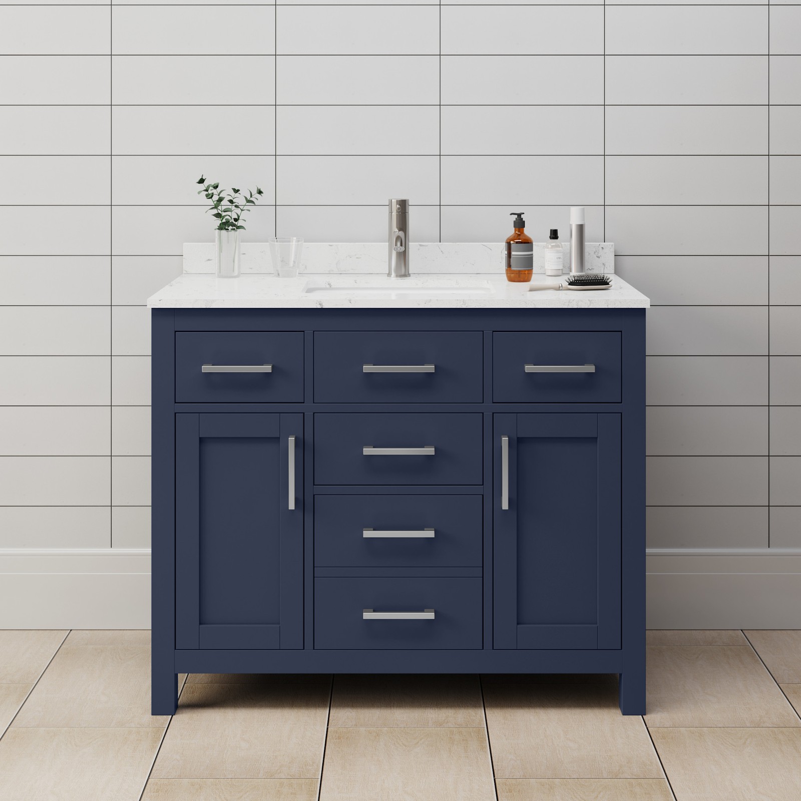 Wyndham Collection WCG242442S-UNSMXX Beckett 42″ – Dark Blue / Carrara Cultured