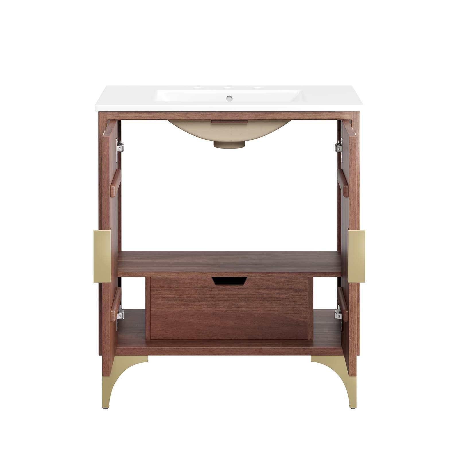 Pemberly Row 30″ Solid Mango Wood Bathroom Vanity in White/Walnut