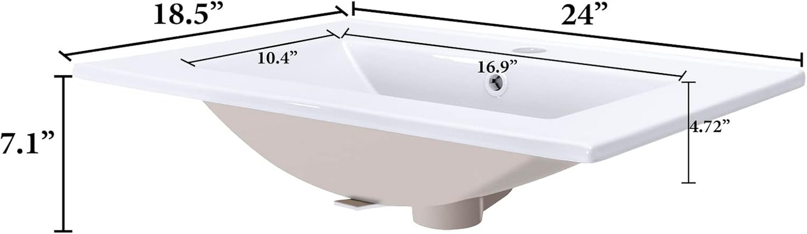 24″X18.5″ Drop-In Bathroom Sink, White Porcelain Integrated Vanity Top with Sing