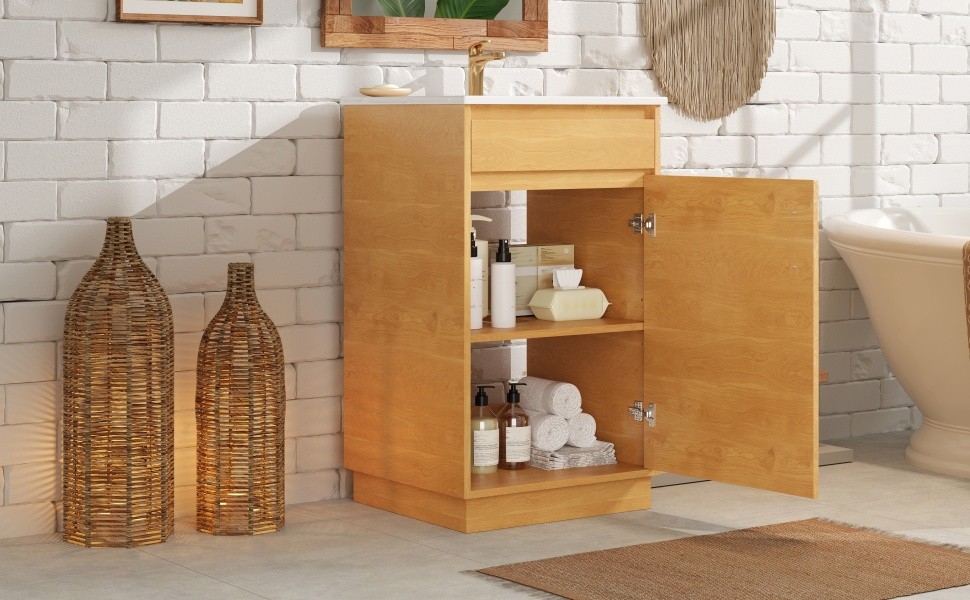 20″ Bathroom Vanity w/Ceramic Sink,Farmhouse Storage Cabinet w/Soft Closing Door