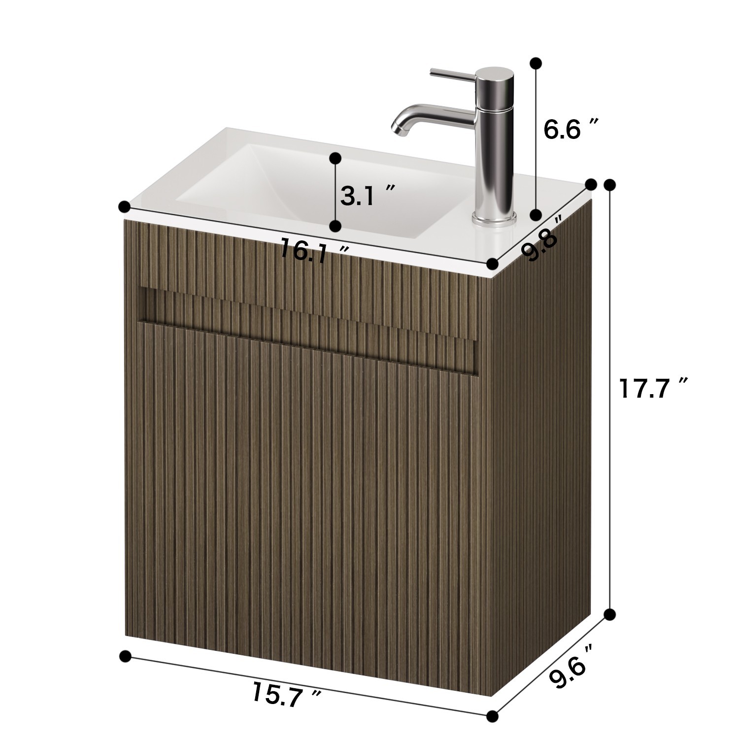 16″ Bathroom Vanity Wall Mount Cabinet with Sink Faucet Vessel Drain Combo Set