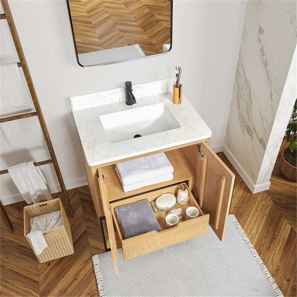 Gara 30″ Single Bath Vanity in Washed Ash Grey with White Grain Composite Stone