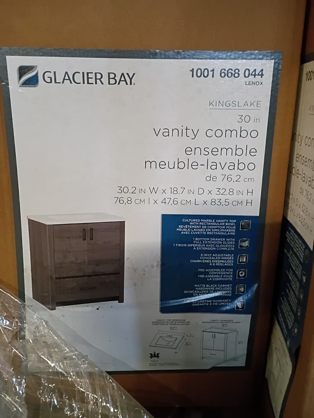 Glacier Bay Kingslake 30.2in x 18.7in x 32.8in Vanity Combo Ensemble(Lot of 3)