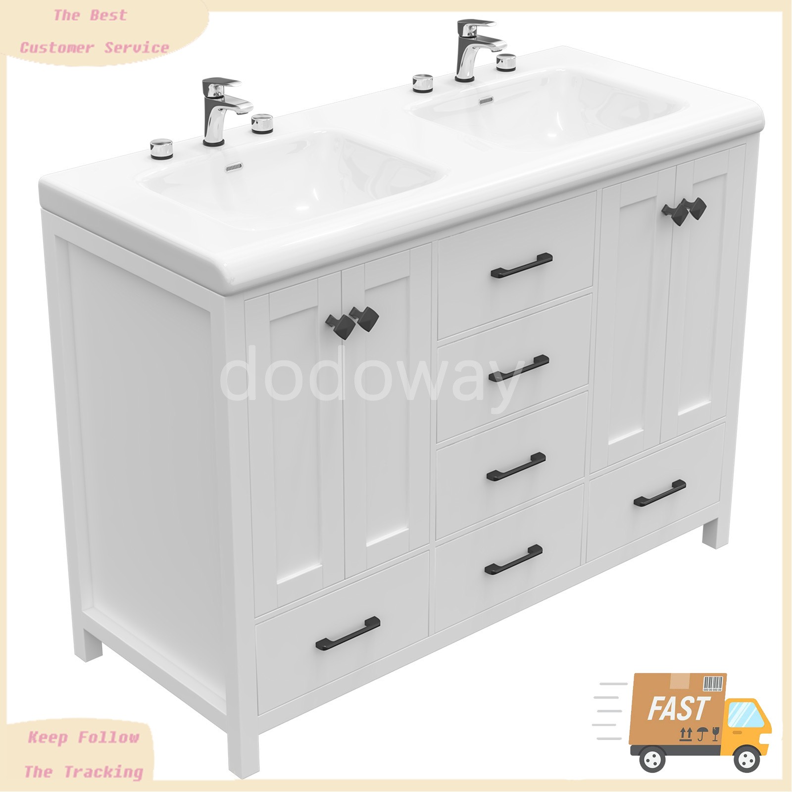 47″ Bathroom Vanity Set with Double Sink, 4-Door 6-Drawer Waterproof Cabinet