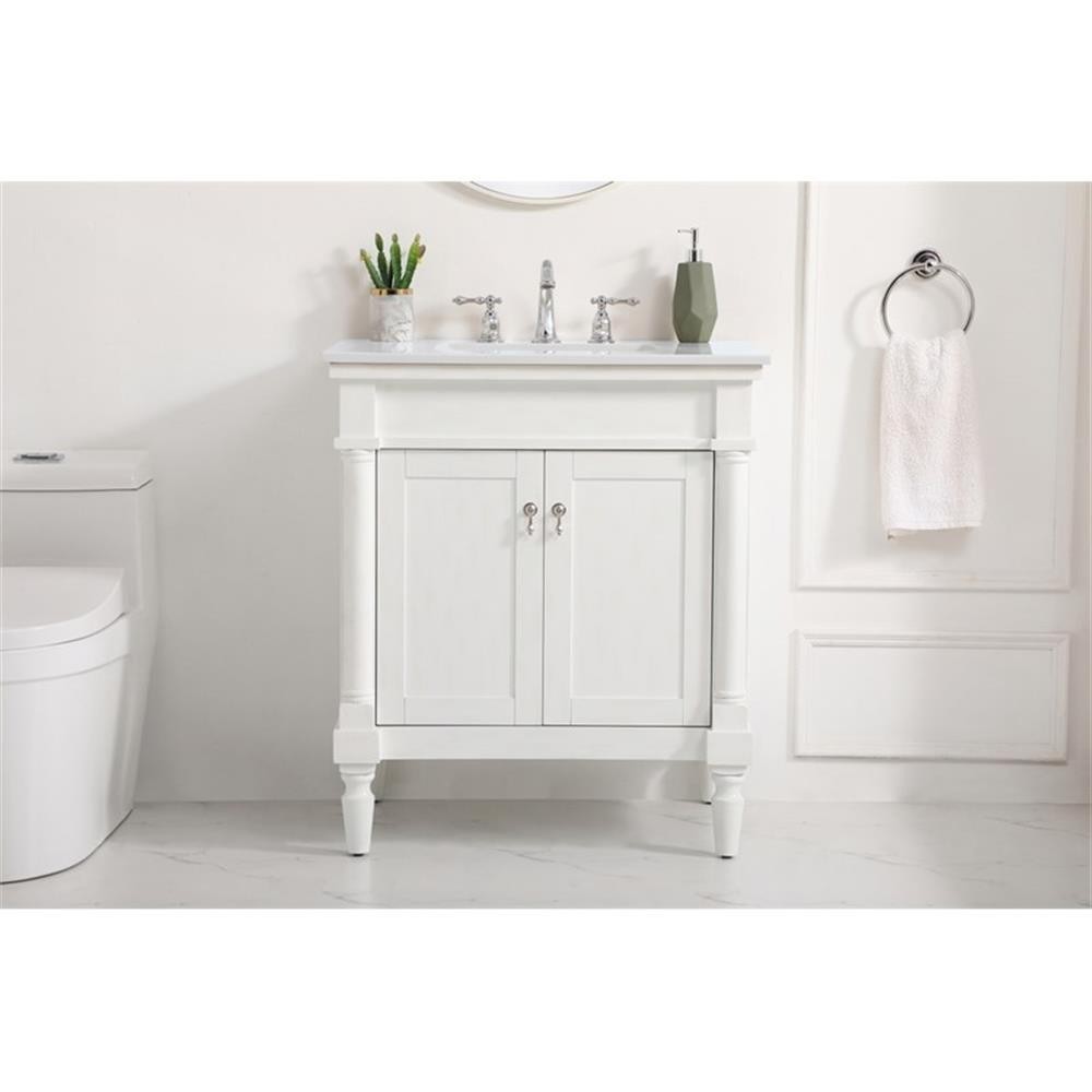 Elegant Decor Lexington 30″ Wood Bathroom Vanity in Antique White/Brushed Nickel