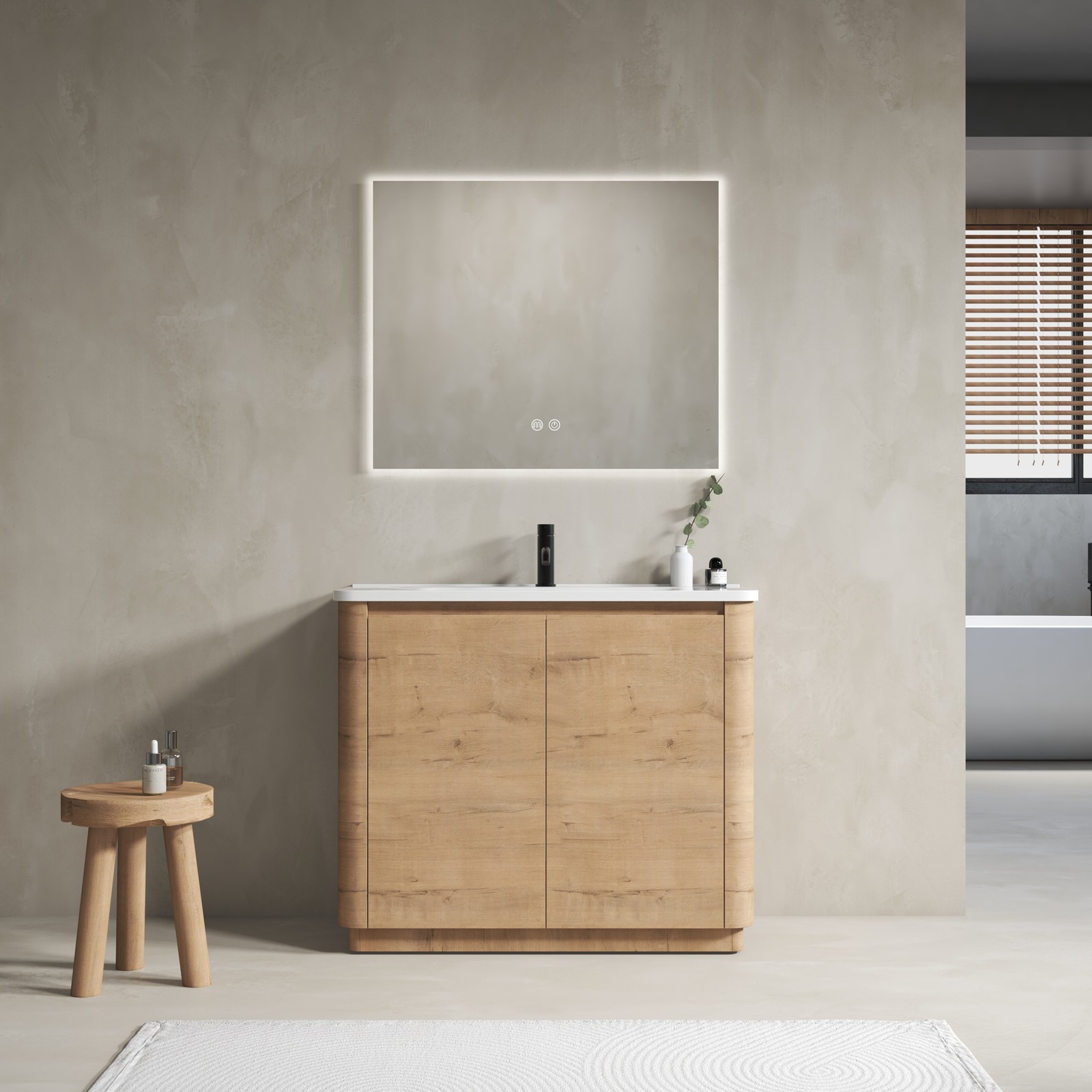40 inch Freestanding Bathroom Vanity with Ceramic Sink Adjustable Shelf Plywood