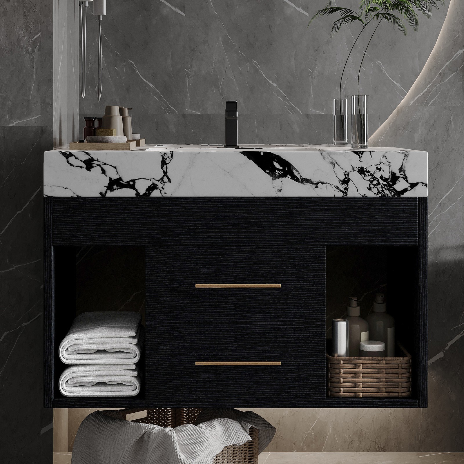 29.9″ Floating Vanity with Sintered Stone Top & Ceramic Sink
