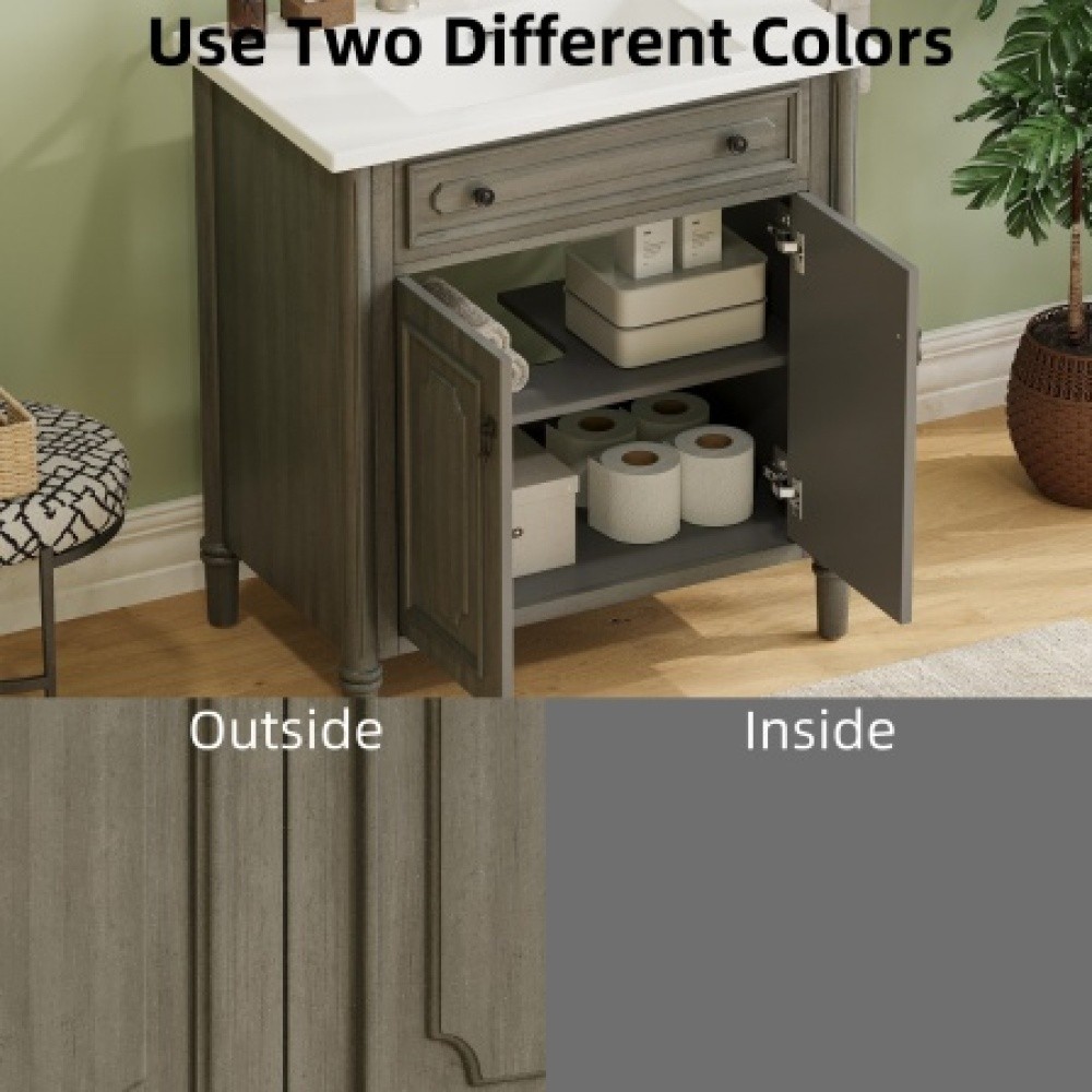 30In Bathroom Vanity with Sink Rustic Bathroom Cabinet with Soft Close Doors
