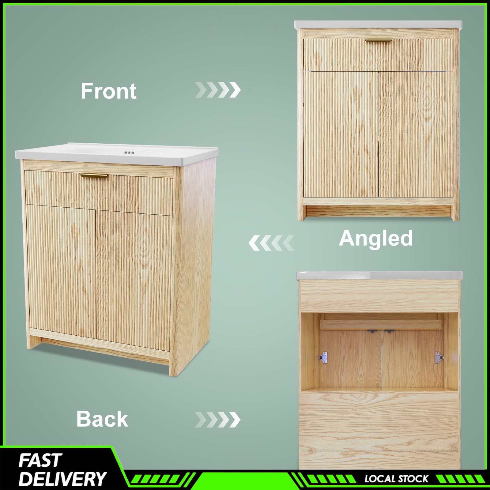 31″ Bathroom Vanity with Vanity Top Ceramic Sink, Storage Cabinet & Flip Drawer