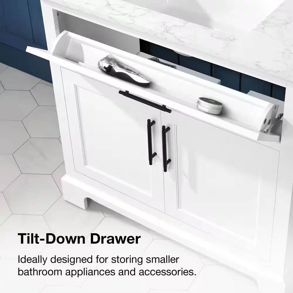Doveton 36 In. Single Sink Freestanding White Bath Vanity with White Engineered