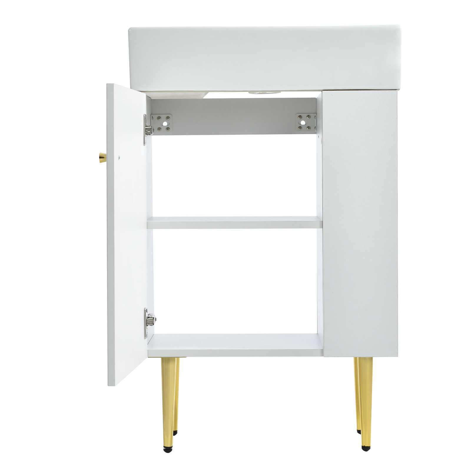 21.6″ Small Bathroom Vanity with Ceramic Sink Top with 1 Door and Side Shelves