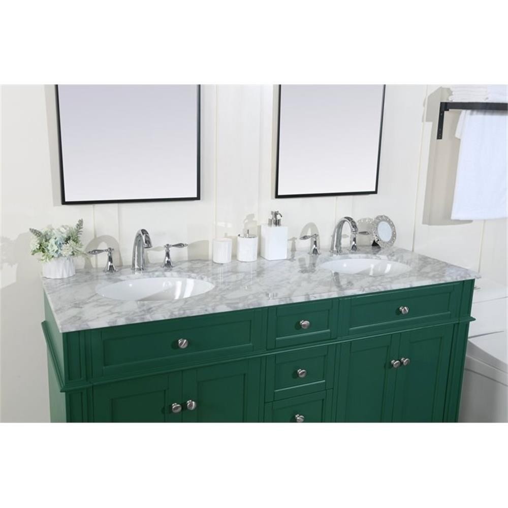 Elegant Decor Park Avenue 60″ Metal MDF Marble Double Bathroom Vanity in Green
