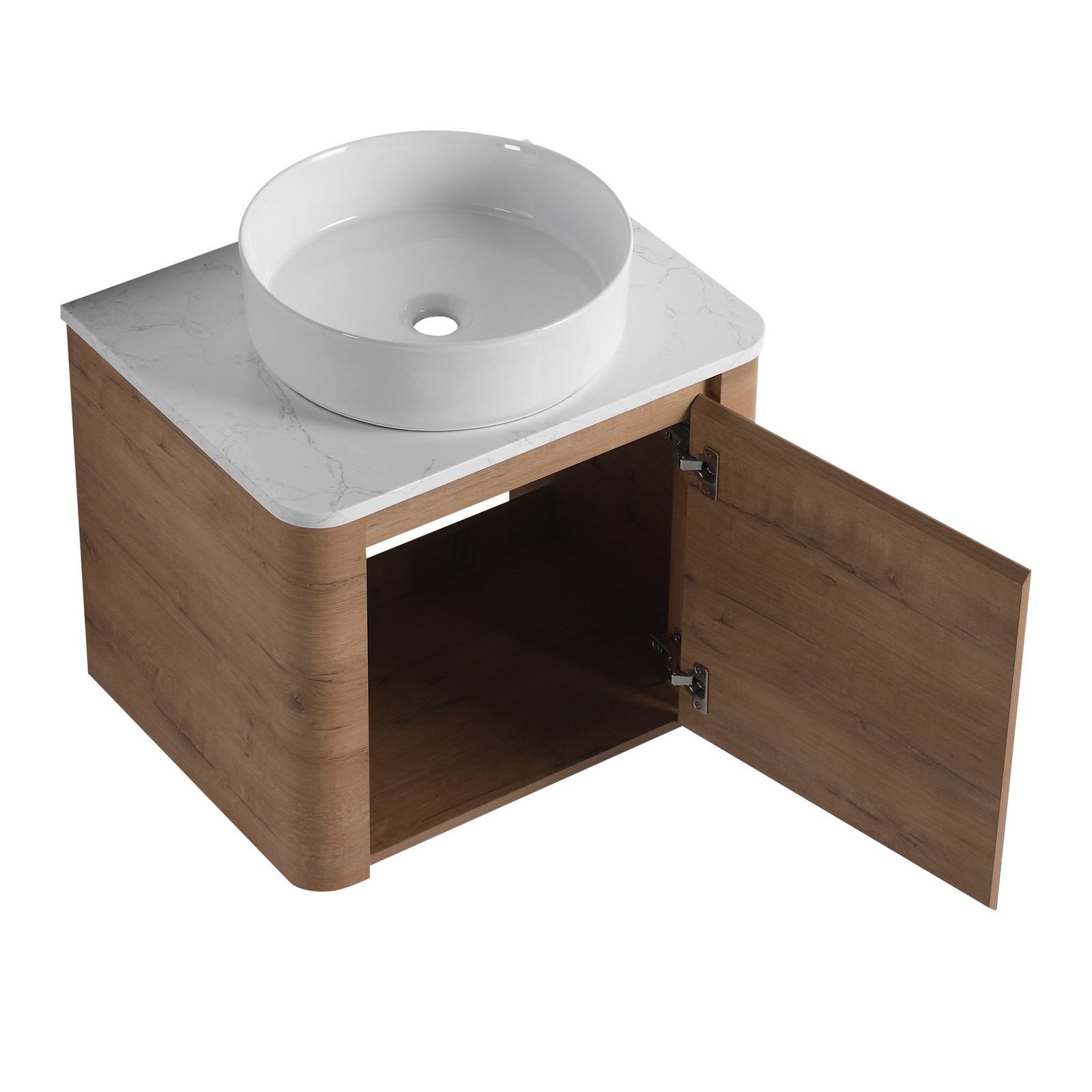 24 In Bathroom Vanity With White Flat Stone Slab Top White Ceramic Vessel Sink