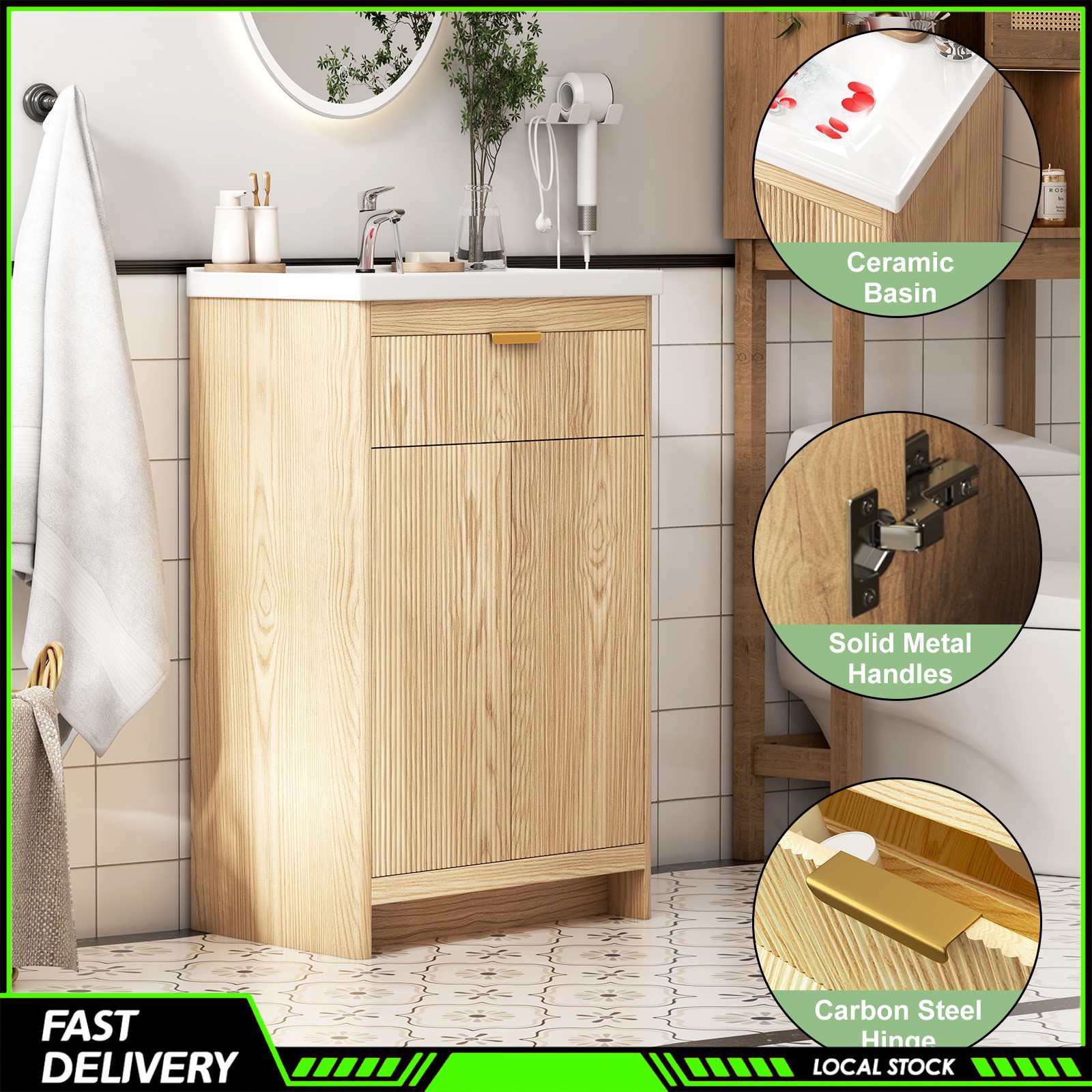 23.6 Inch Bathroom Vanity Wooden Freestanding Cabinet Ceramic Sink for Bathroom