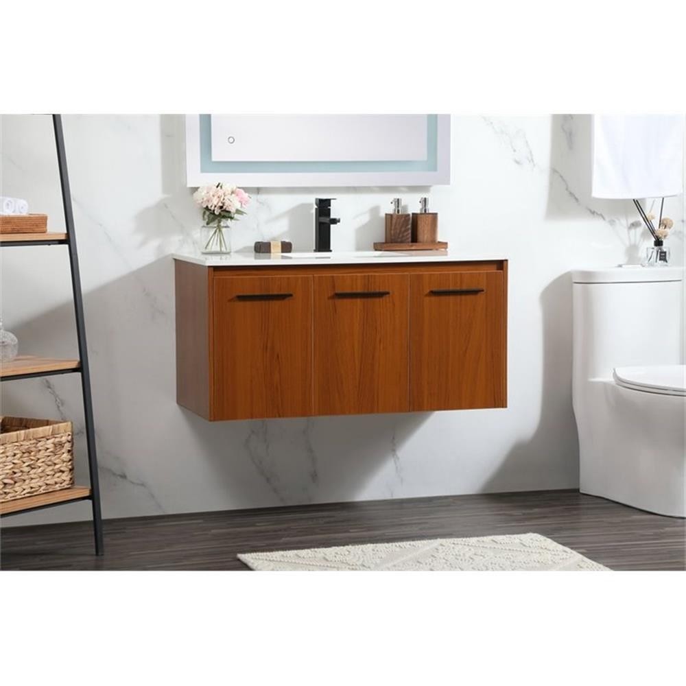 Elegant Decor Penn 40″ Aluminum Alloy MDF Single Bathroom Vanity in Teak