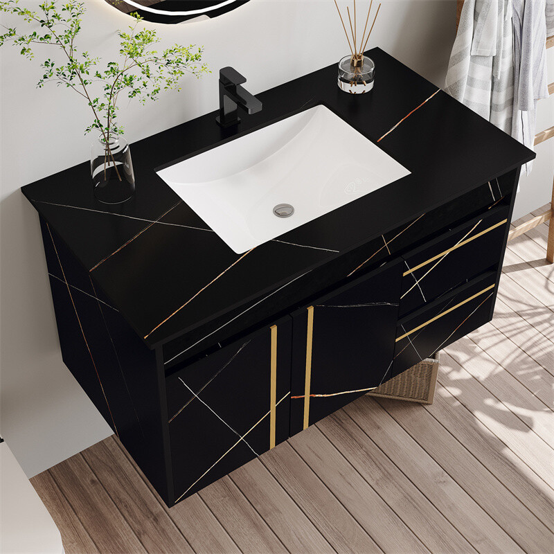 35.4in Bathroom Vanity w/Ceramic Sink Wall Mount Floating Cabinet for Small Room