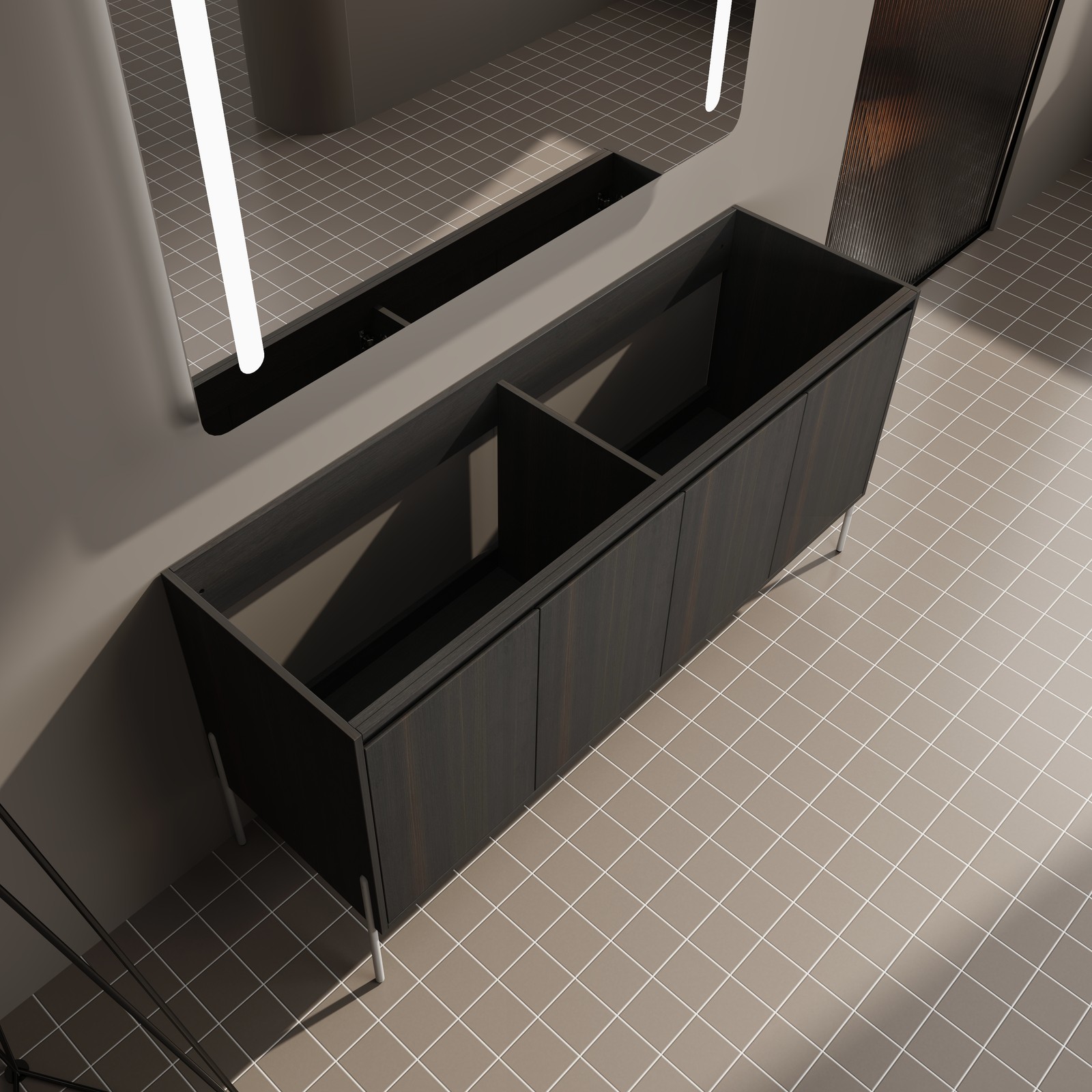 60 Inch Freestanding Bathroom Vanity Storage Cabinet Dark Oak Modern