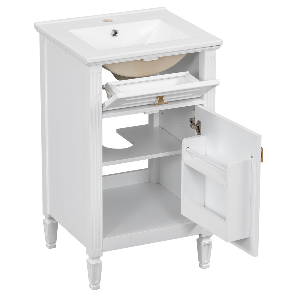 20” Bathroom Vanity w Sink Solid Wood Legs Adjustable Shelf Tilt-Out Drawer