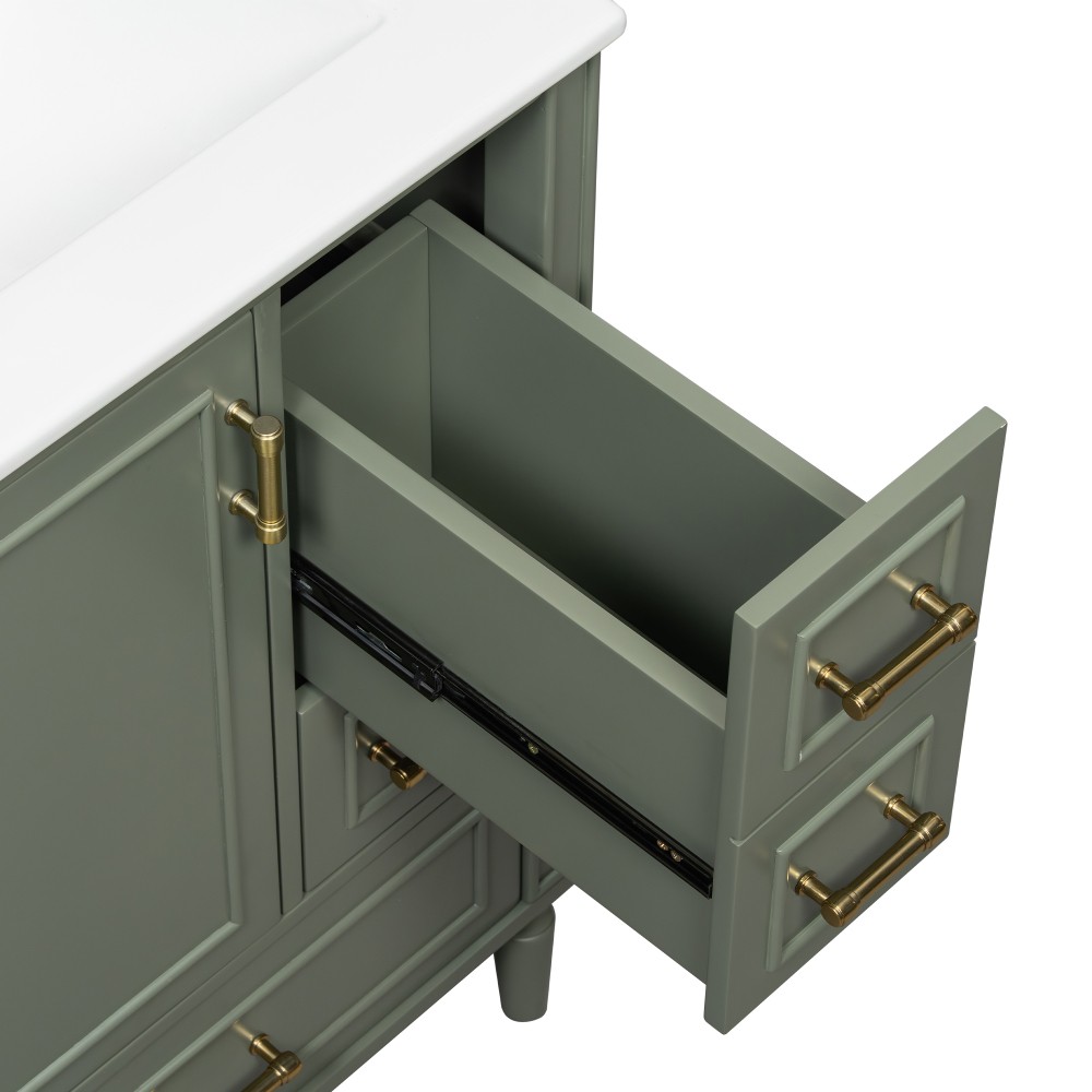 24″ Modern Bathroom Vanity with Ceramic Sink, Soft-Close Door, 3 Drawers
