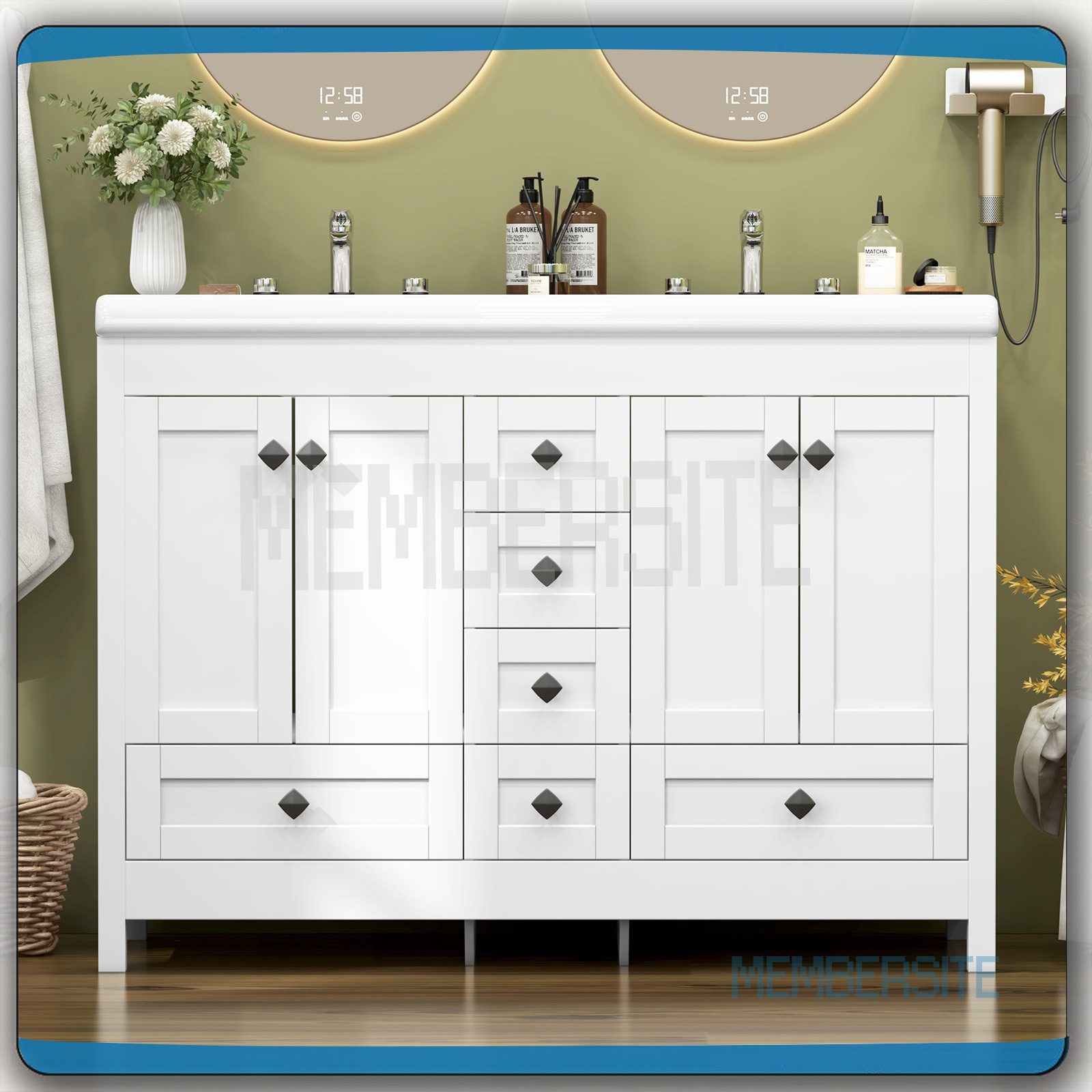 Bathroom Vanity 47.3″ Bathroom Sink Cabinet w/Soft Closing Doors 6 Drawers White