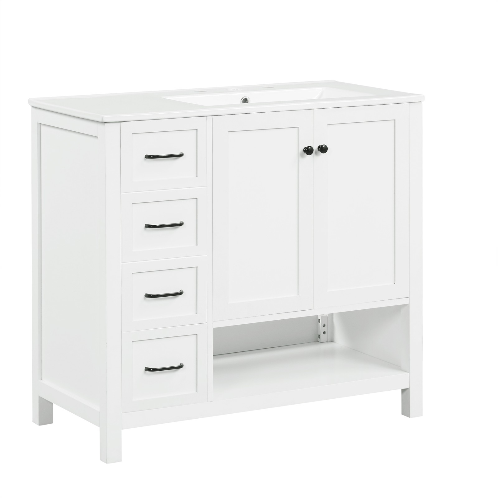 36″ Bathroom Vanity with Ceramic Sink, Modern Storage Cabinet w/Doors & Drawers