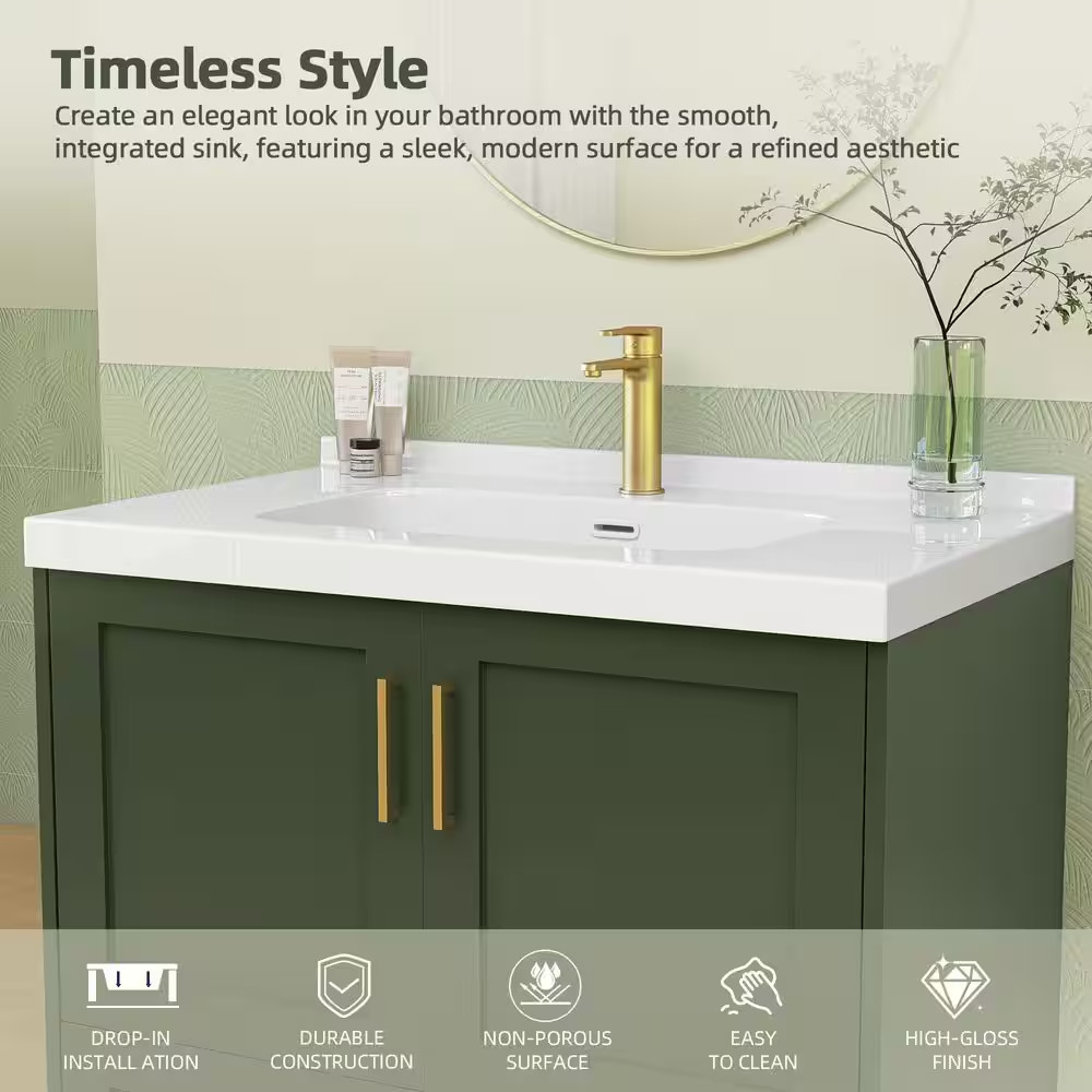 36 In. W X 22 In. D Solid Surface White Rectangular Single Sink Bath Vanity Top